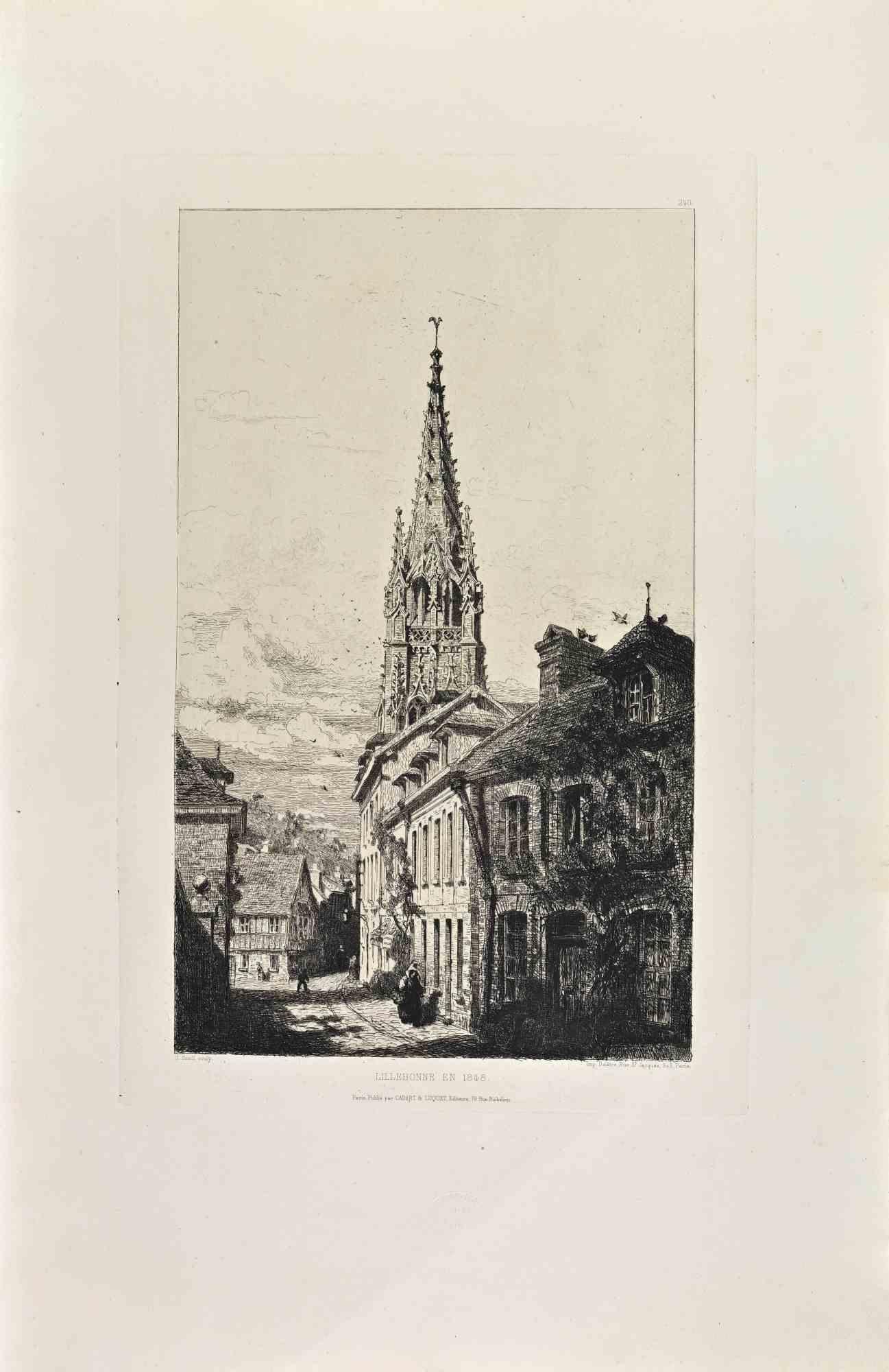 Lillebonne en 1848 is a black and White etching realized by George Snell in the 1860s. 

Titled in the lower.

Image size: 25x37.

Very good impression with wide margins and a very fresh inking.

Realized for the "Société des Aquafortistes. Born on