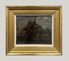 A Moody 1920s Modern Paris Nocturne, Notre Dame by Florida Artist George S. Hill