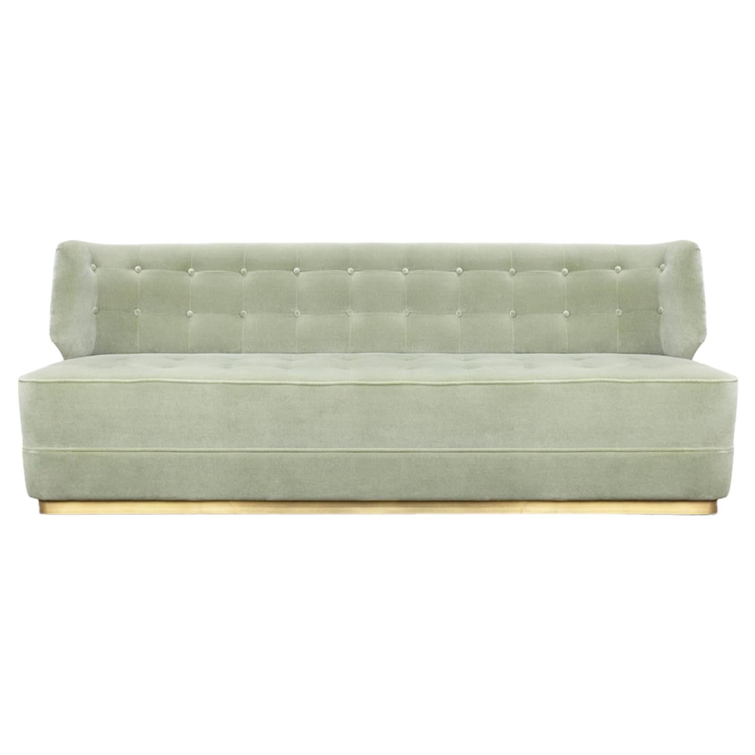 George Sofa Fully Upholstered in Velvet and Brushed Brass Base by Brabbu For Sale