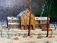 George Sotter Studio Barn Bucks County Impressionist Night Scene Oil Painting