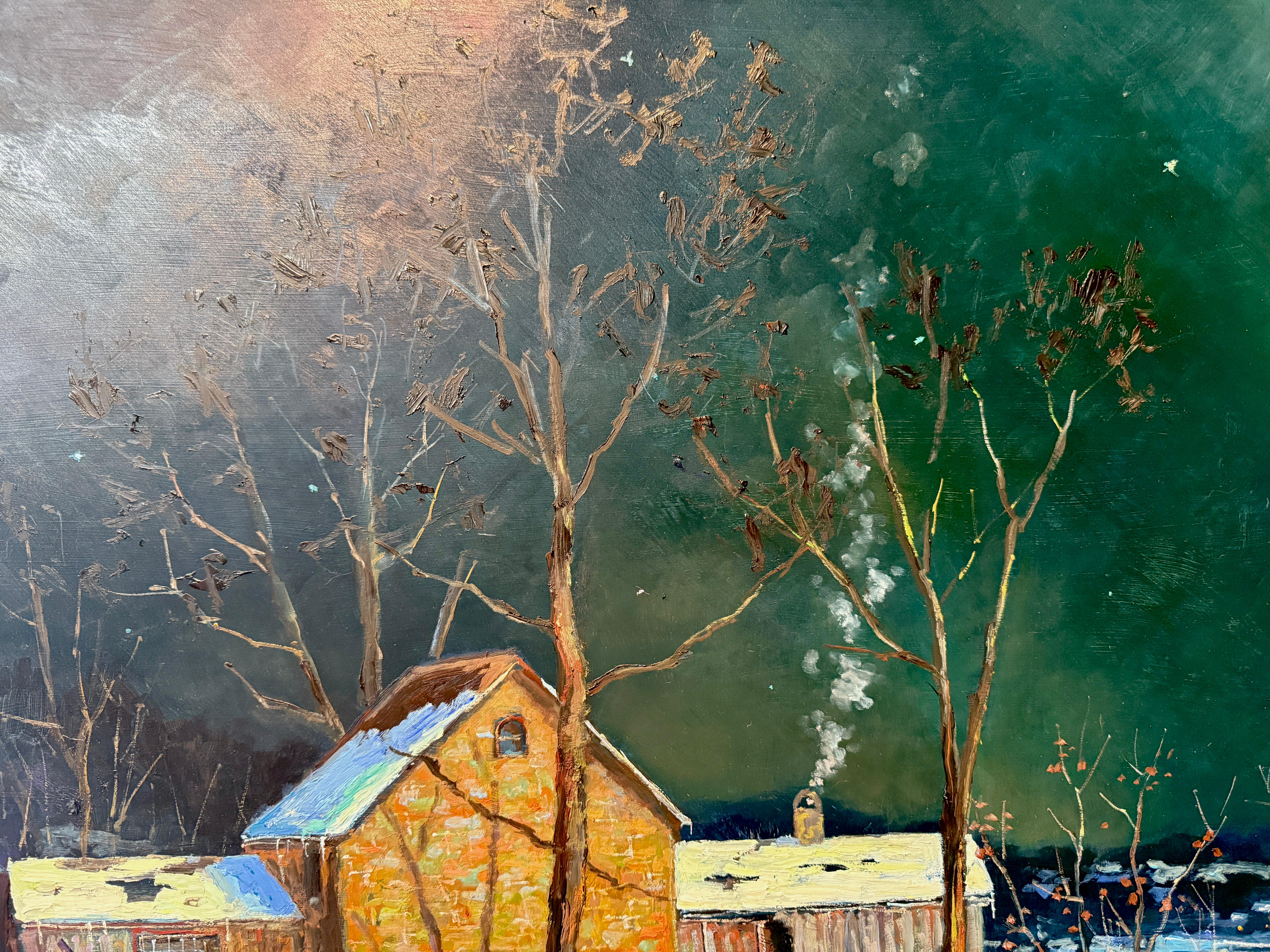 Americano George Sotter Studio Barn Bucks County Impressionista Scena notturna Pittura ad olio in vendita