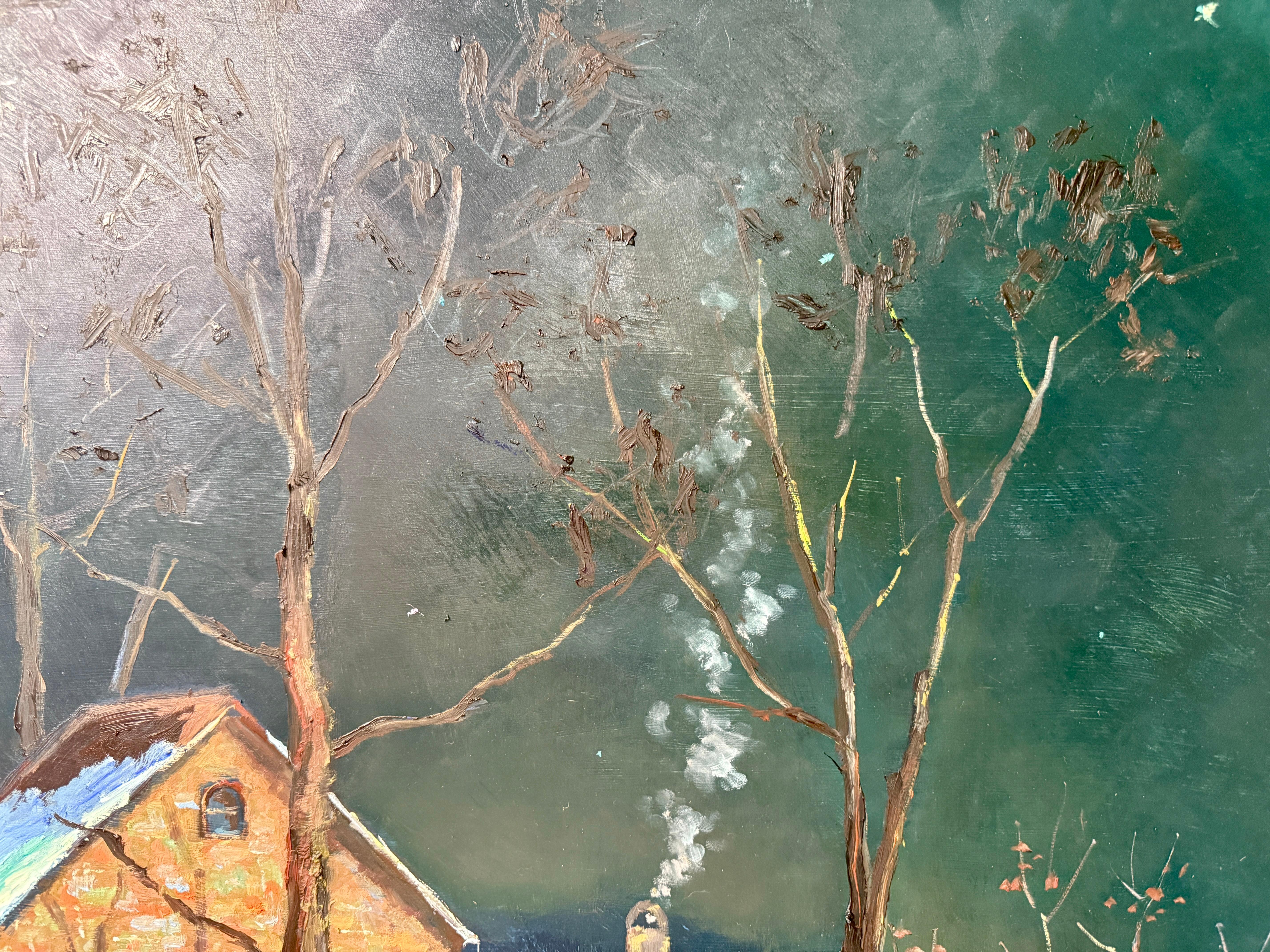 Tela George Sotter Studio Barn Bucks County Impressionista Scena notturna Pittura ad olio in vendita