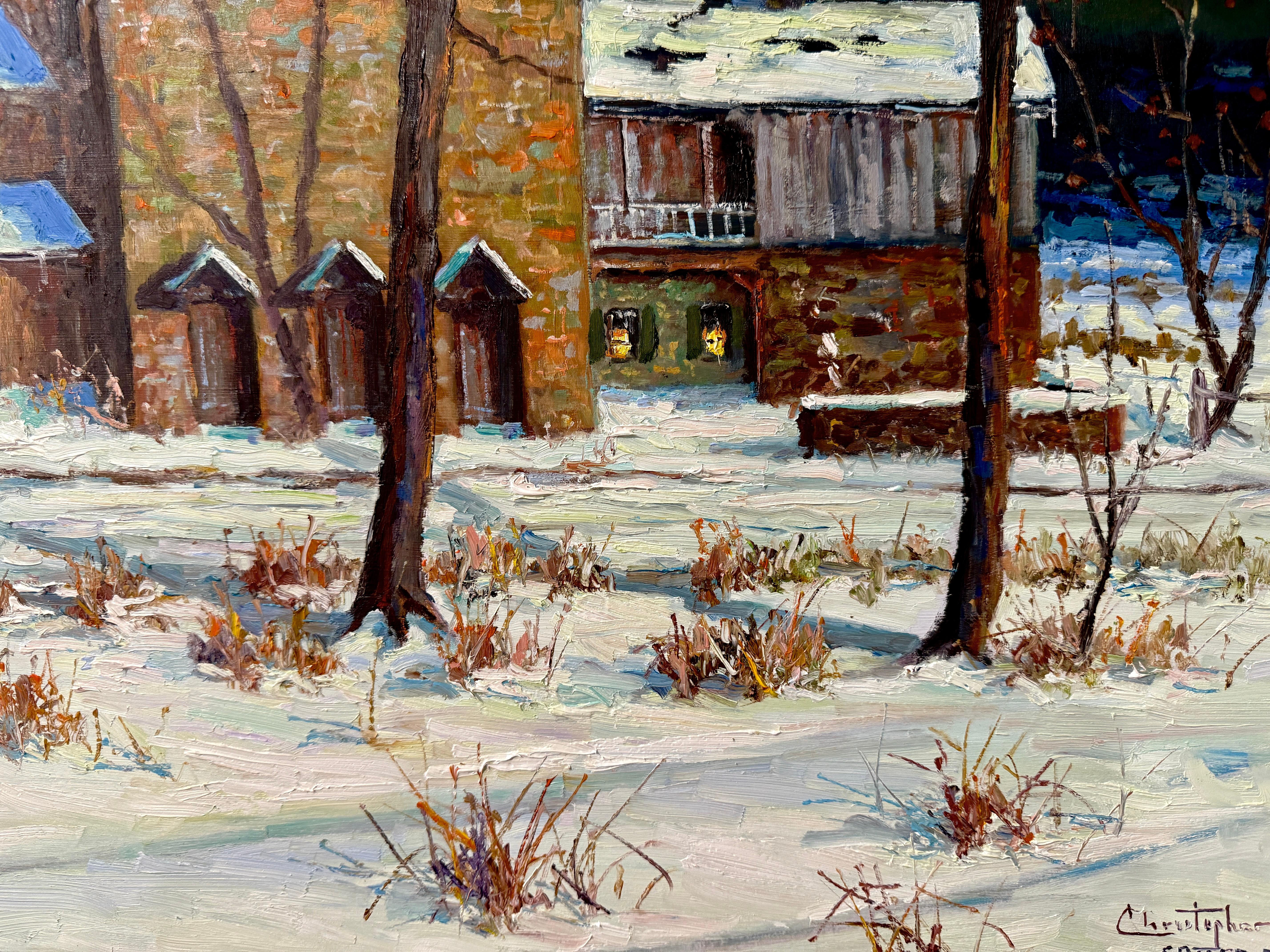 George Sotter Studio Barn Bucks County Impressionista Scena notturna Pittura ad olio in vendita 1