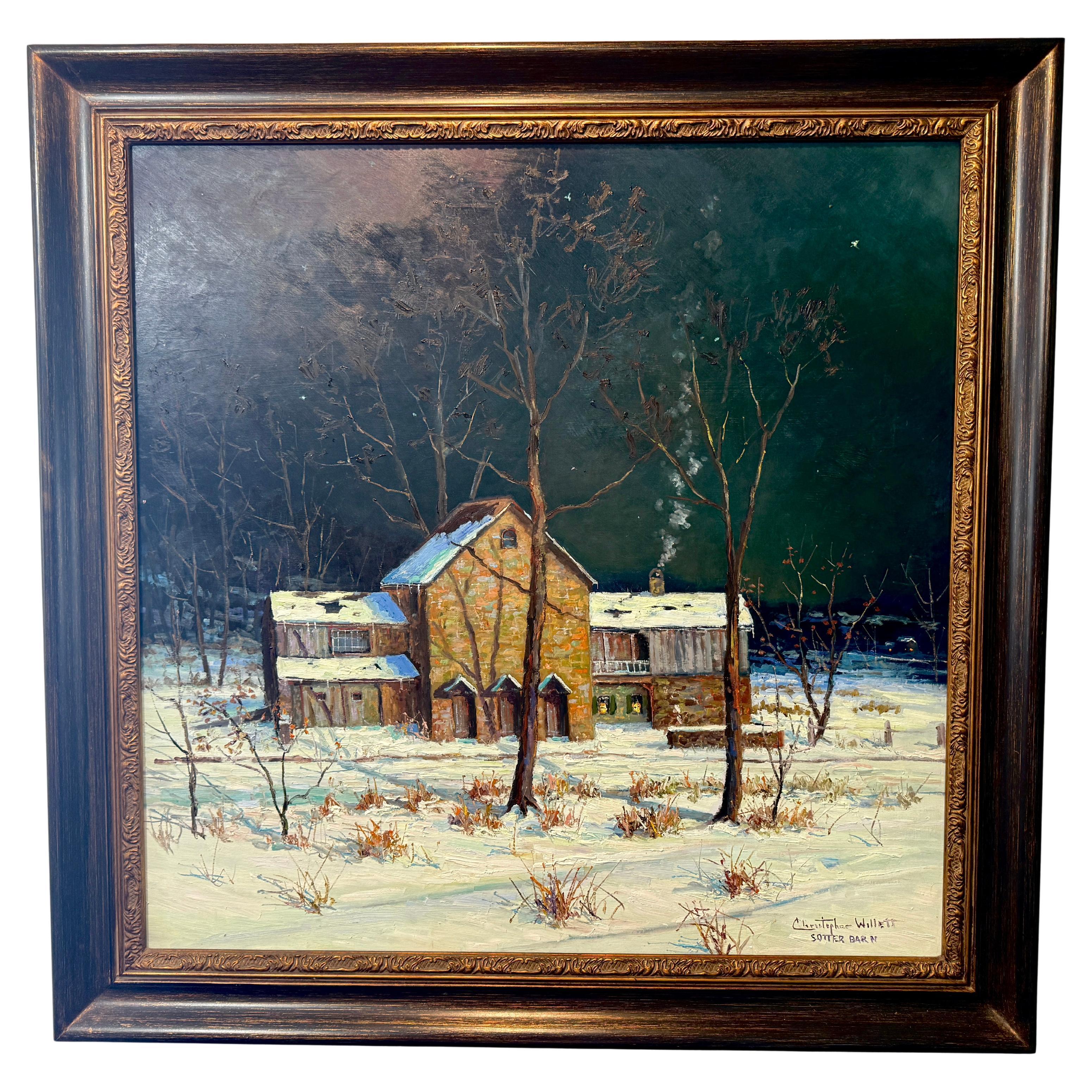 George Sotter Studio Barn Bucks County Impressionista Scena notturna Pittura ad olio in vendita