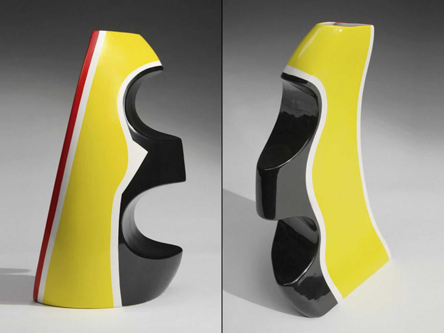 Enameled Italian Ceramic Vase Yellow Model by George Sowden for Superego Editions For Sale