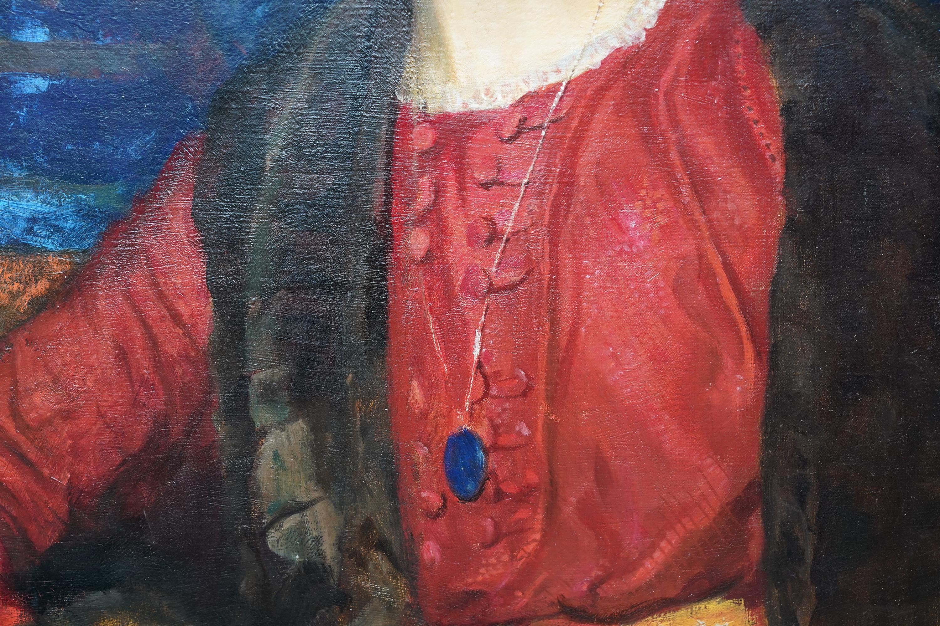 Mi Señora de la Rosa Retrato de Hilda, la esposa del artista - Pintura al óleo británica en venta 5