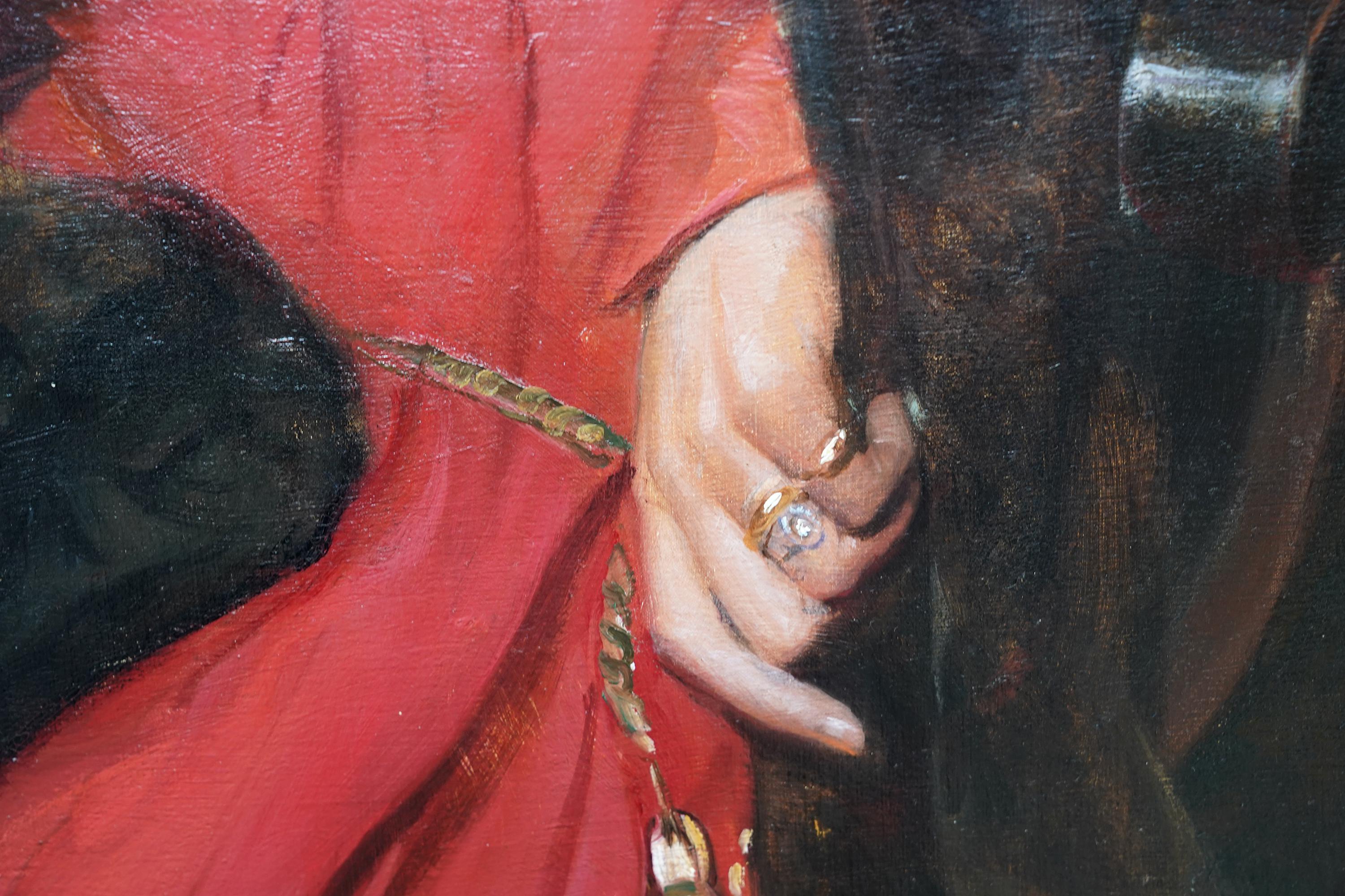Mi Señora de la Rosa Retrato de Hilda, la esposa del artista - Pintura al óleo británica en venta 6