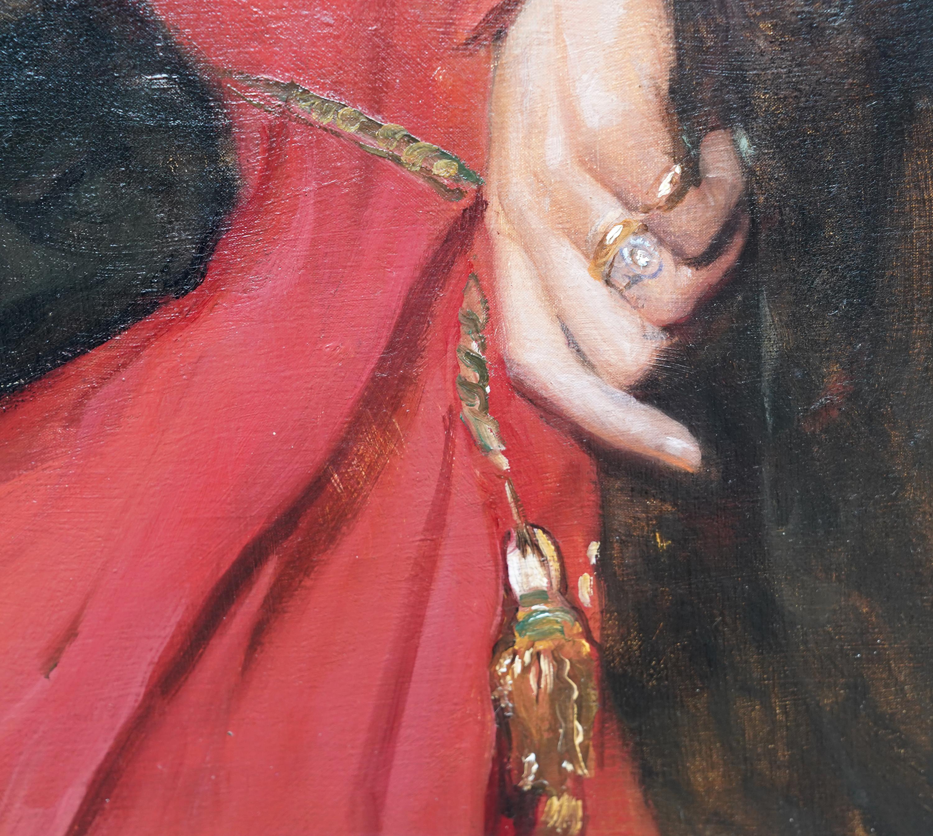 Mi Señora de la Rosa Retrato de Hilda, la esposa del artista - Pintura al óleo británica en venta 7