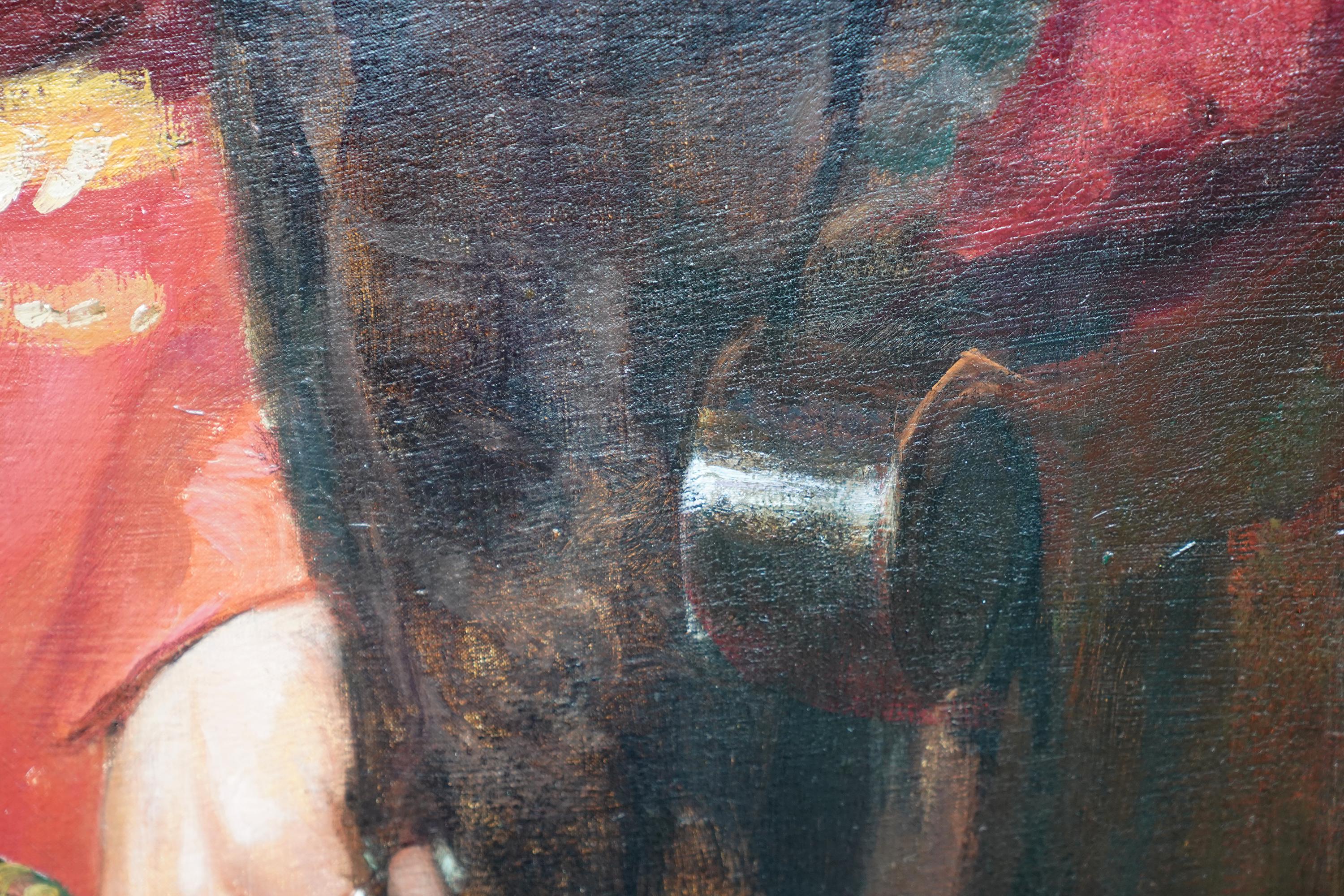 Mi Señora de la Rosa Retrato de Hilda, la esposa del artista - Pintura al óleo británica en venta 8