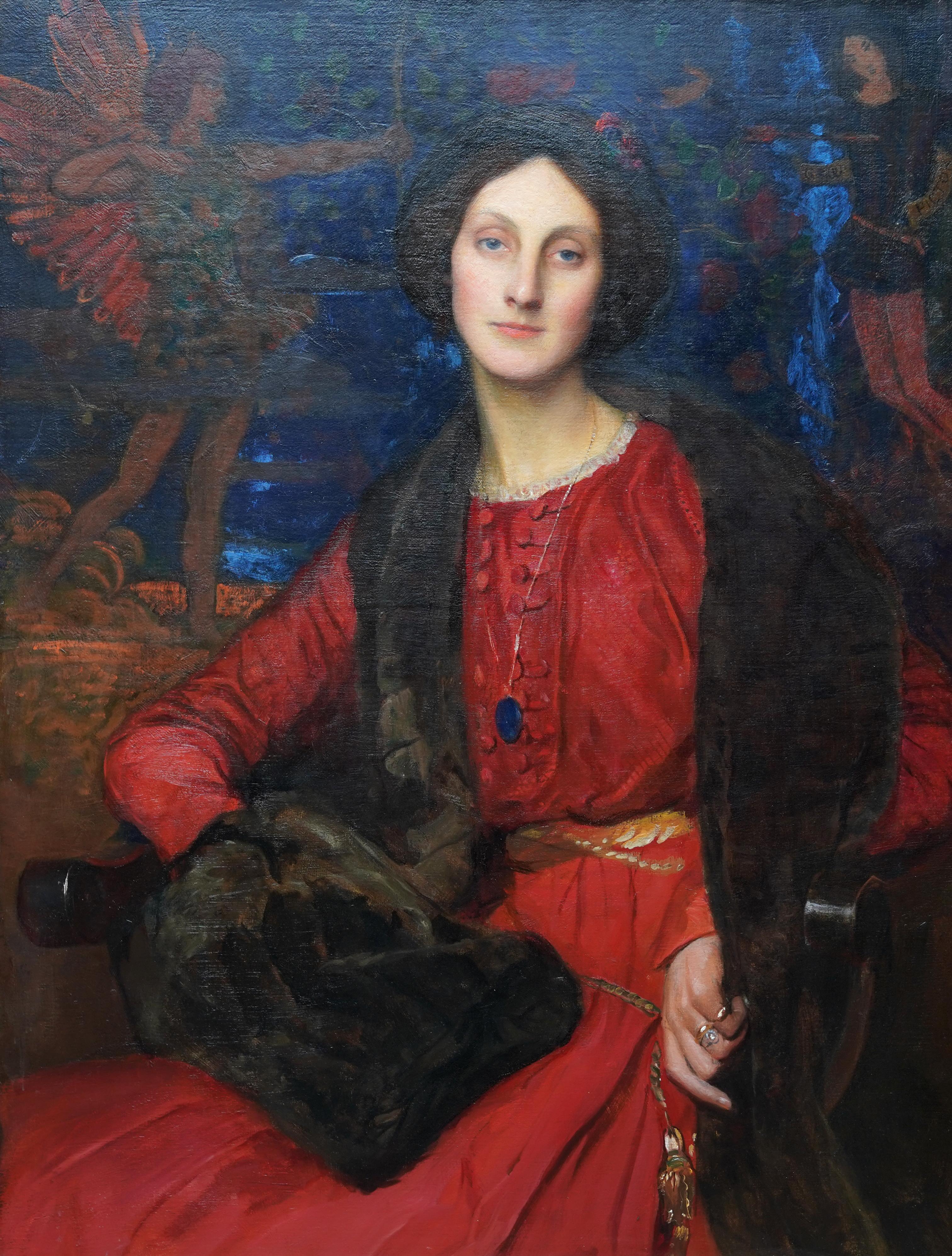 Mi Señora de la Rosa Retrato de Hilda, la esposa del artista - Pintura al óleo británica - Painting de George Spencer Watson