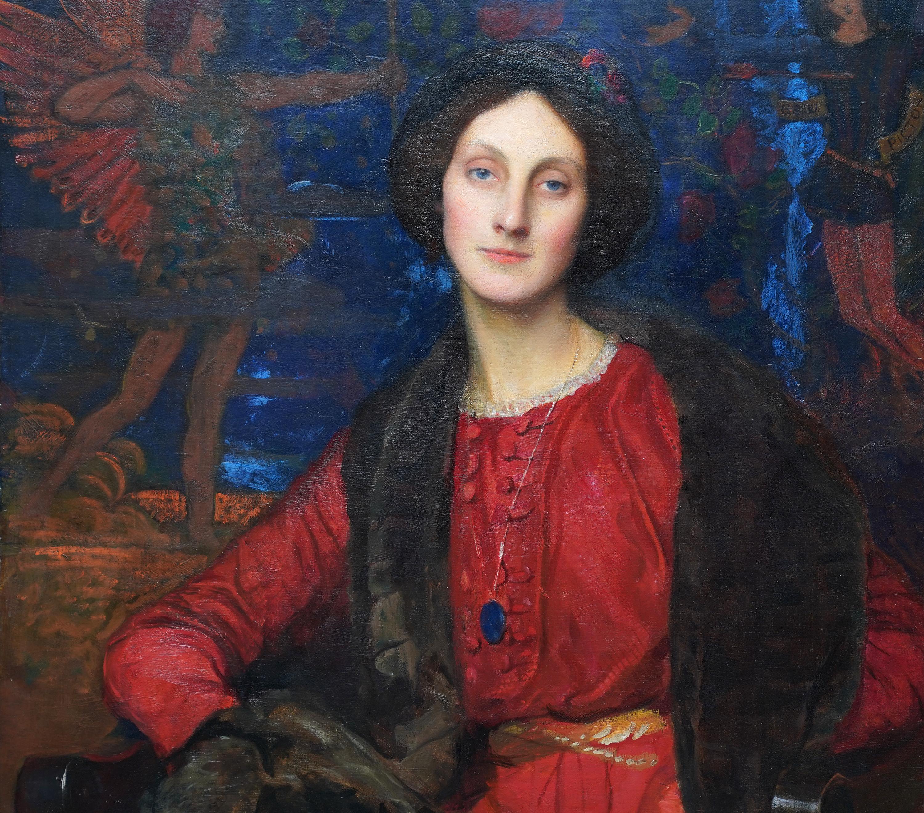 Mi Señora de la Rosa Retrato de Hilda, la esposa del artista - Pintura al óleo británica - Painting Prerrafaelita de George Spencer Watson