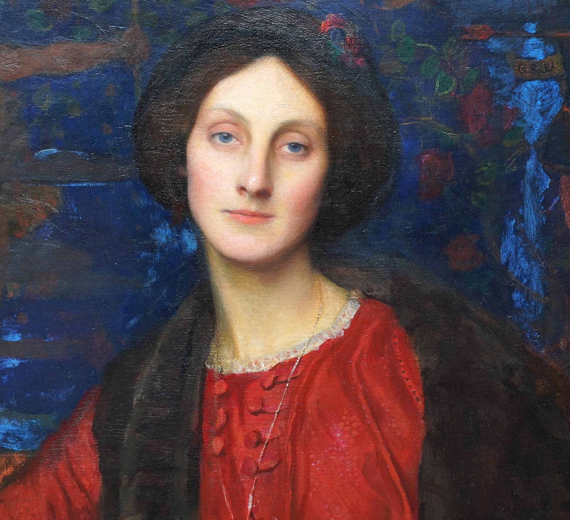 Este magnífico retrato al óleo expuesto en Gran Bretaña es obra del célebre artista George Spencer Watson. Se aprecia fácilmente la influencia de Lord Frederick Leighton y del Renacimiento italiano. Titulada Mi dama de la rosa, la modelo es su amada