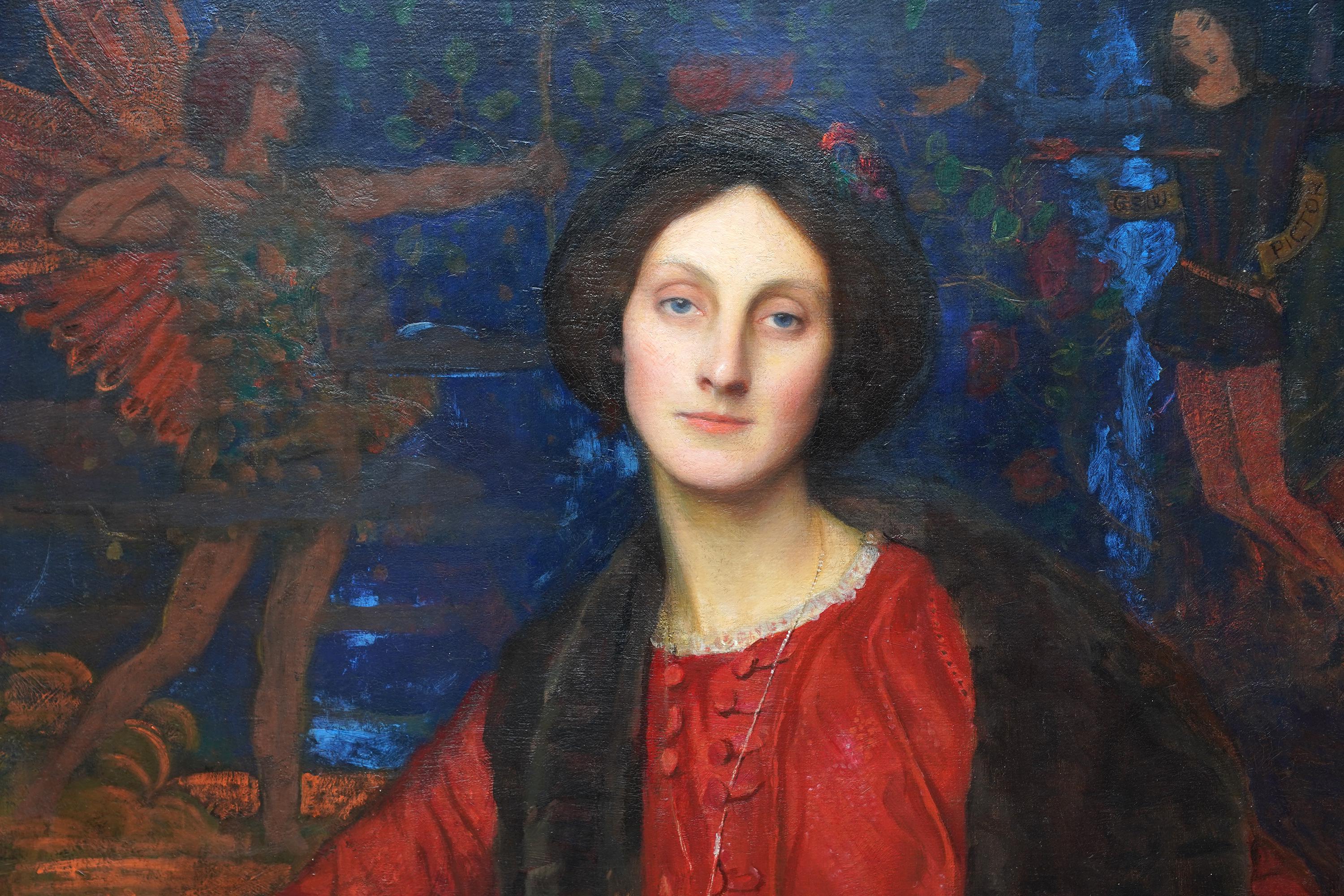 Mi Señora de la Rosa Retrato de Hilda, la esposa del artista - Pintura al óleo británica en venta 1