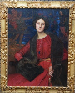 My Lady of the Rose Portrait of Hilda, la femme de l'artiste - peinture à l'huile britannique