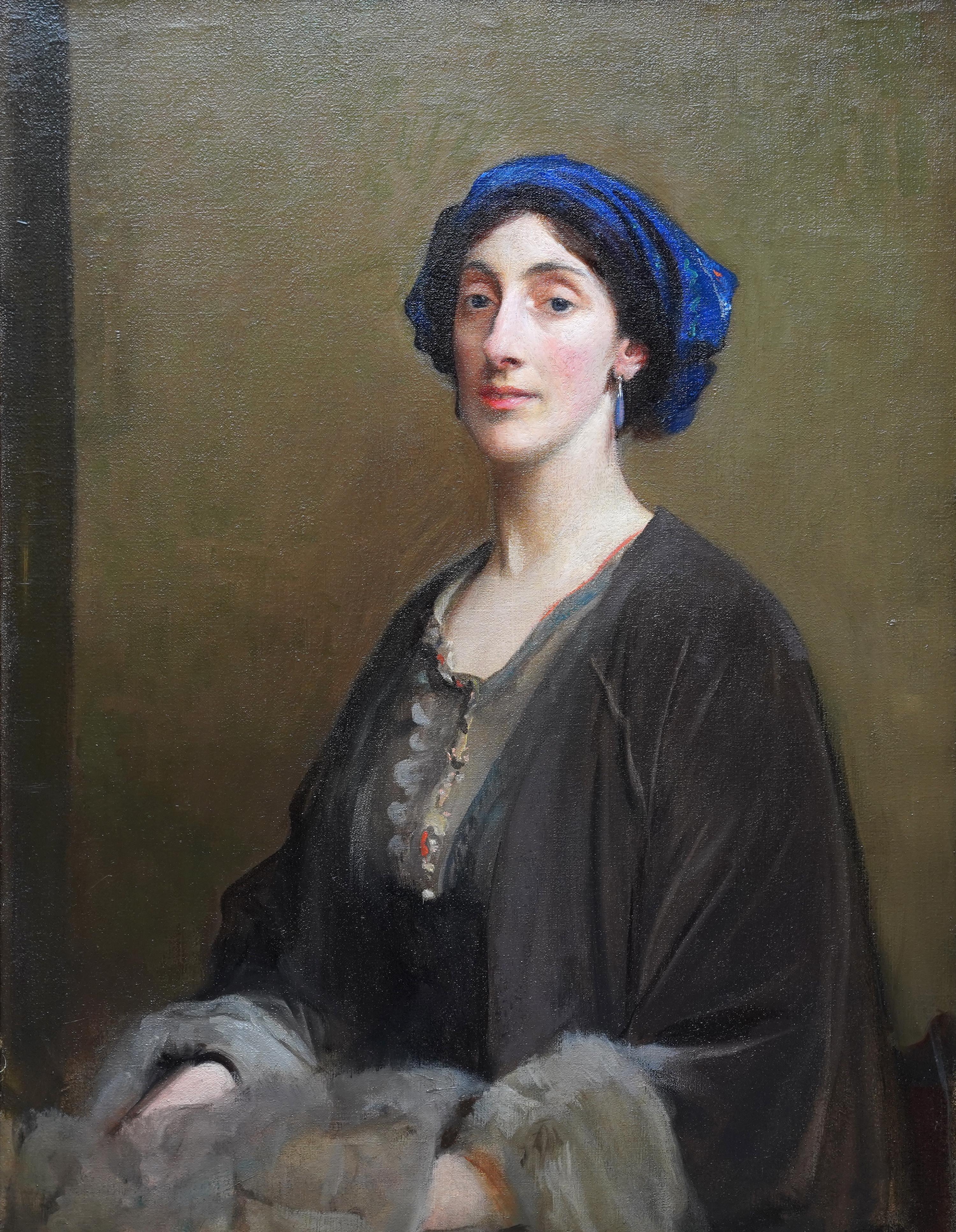 Portrait of Lillian Gardiner Mrs Jack Allen  British Edwardian art oil painting - Painting by George Spencer Watson