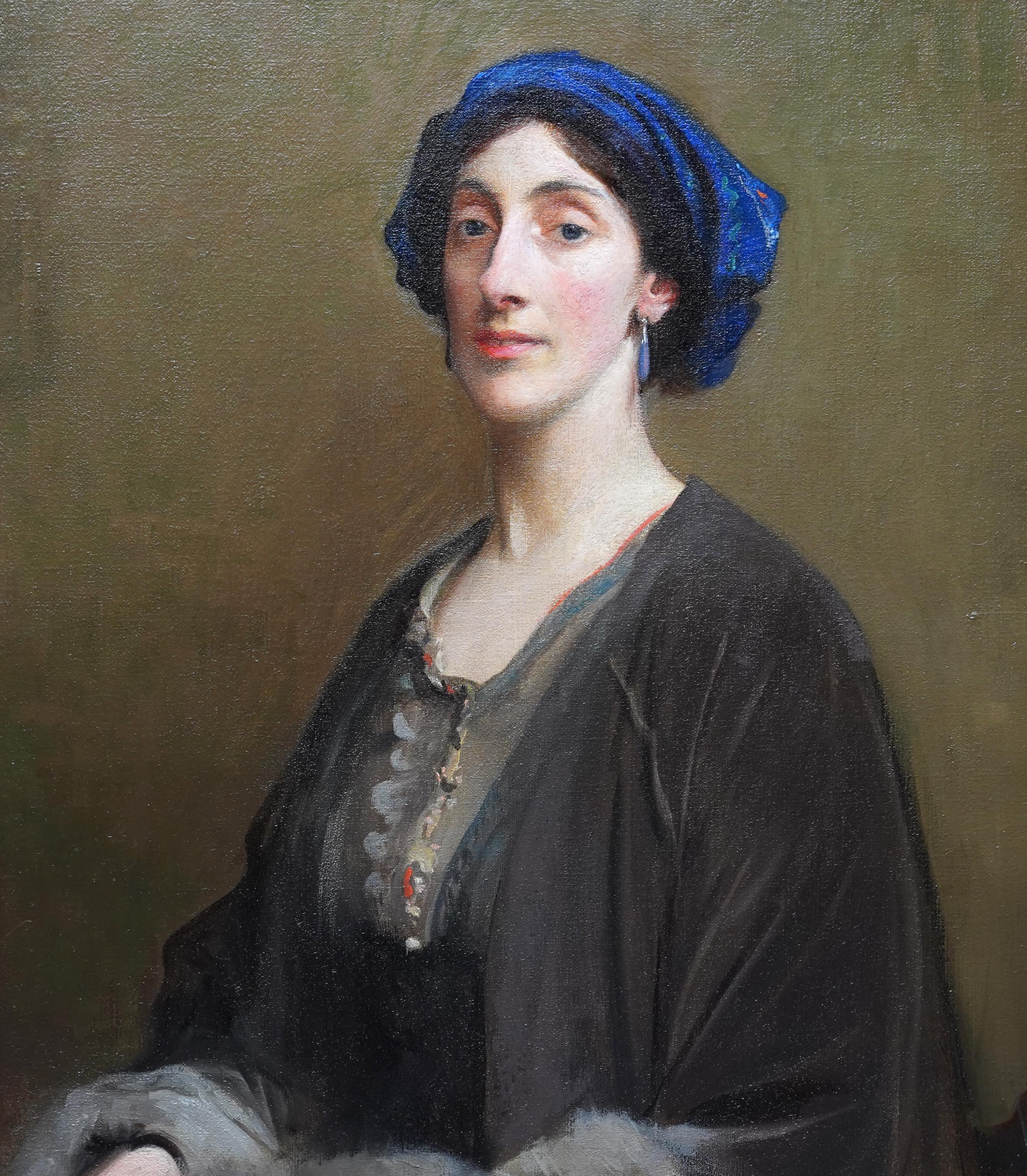Portrait of Lillian Gardiner Mrs Jack Allen  British Edwardian art oil painting - Realist Painting by George Spencer Watson