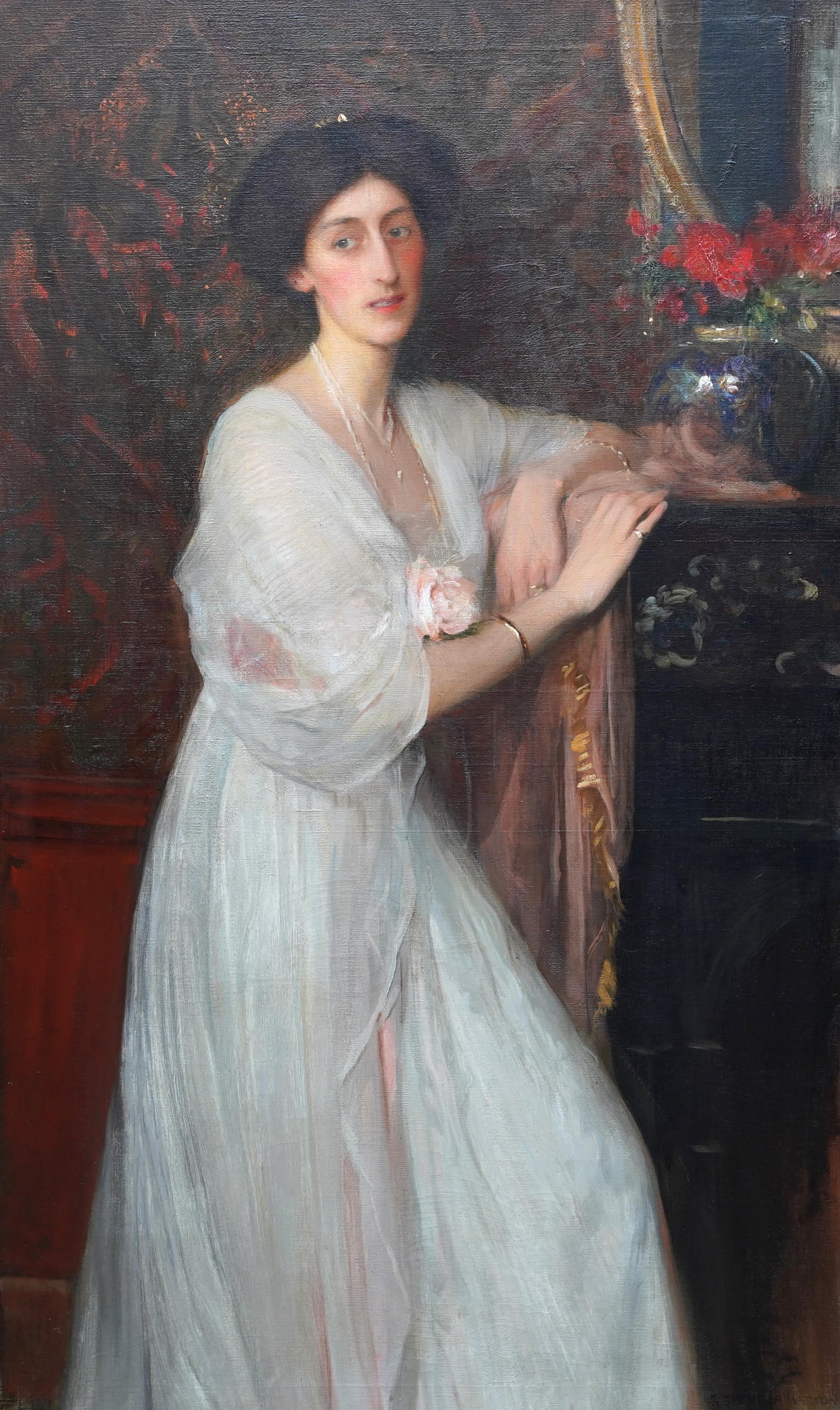Retrato de la Sra. de William Tisdall Elsie Gardiner - Pintura al óleo eduardiana británica - Painting de George Spencer Watson