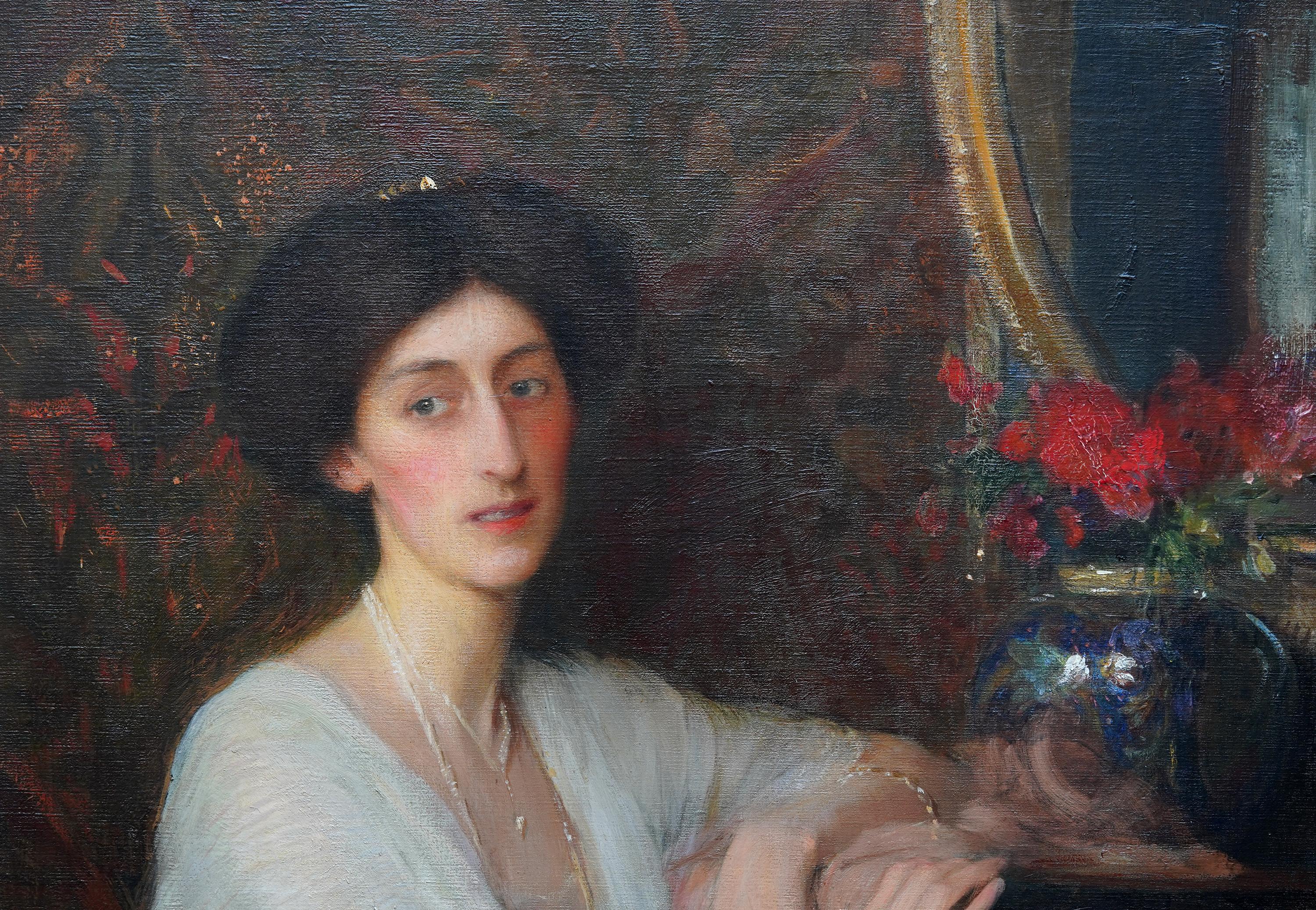 Retrato de la Sra. de William Tisdall Elsie Gardiner - Pintura al óleo eduardiana británica en venta 1