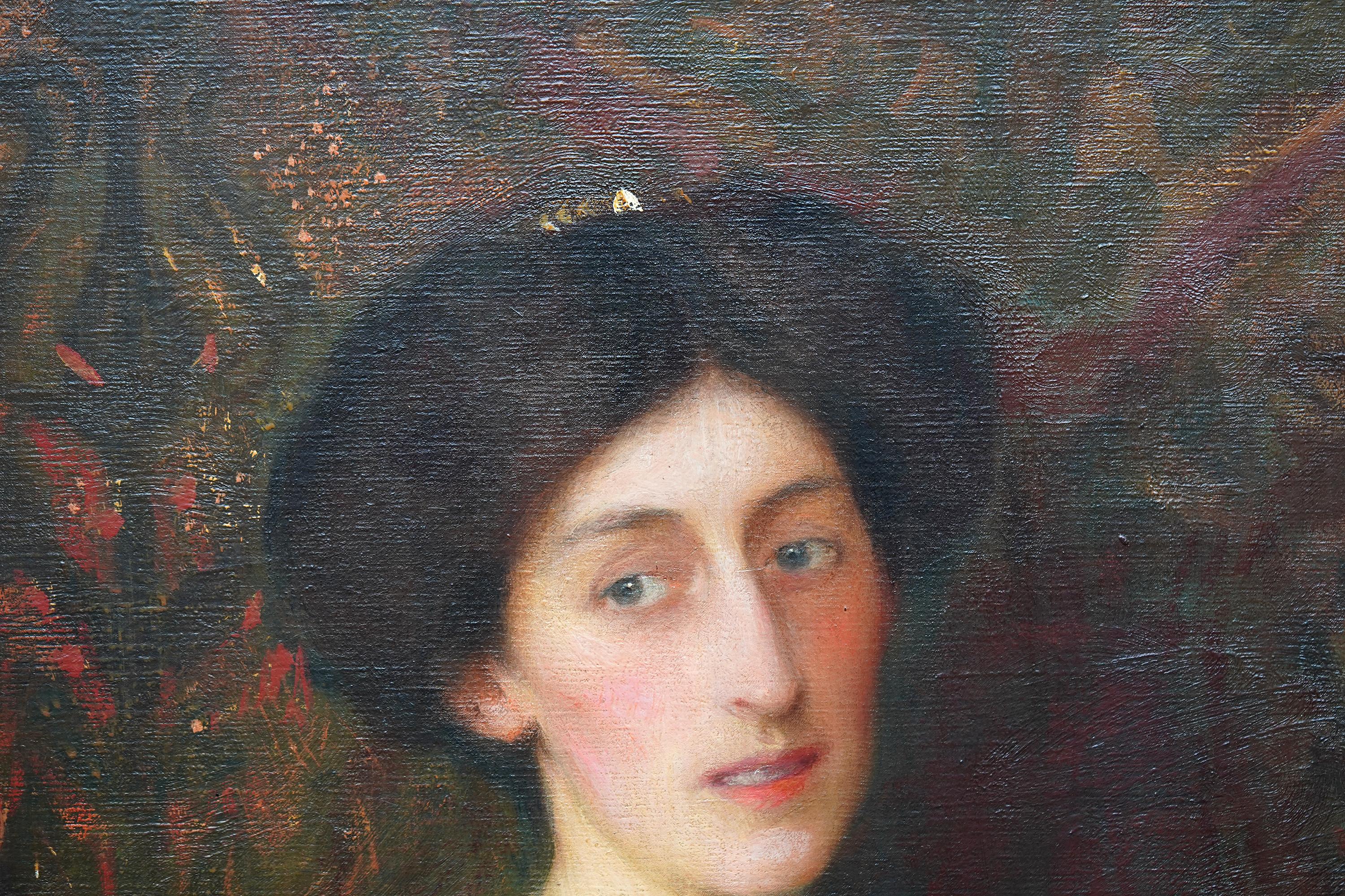 Retrato de la Sra. de William Tisdall Elsie Gardiner - Pintura al óleo eduardiana británica en venta 2