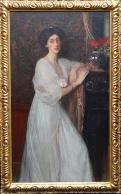Portrait de Mme William Tisdall Elsie Gardiner - peinture à l'huile édouardienne britannique
