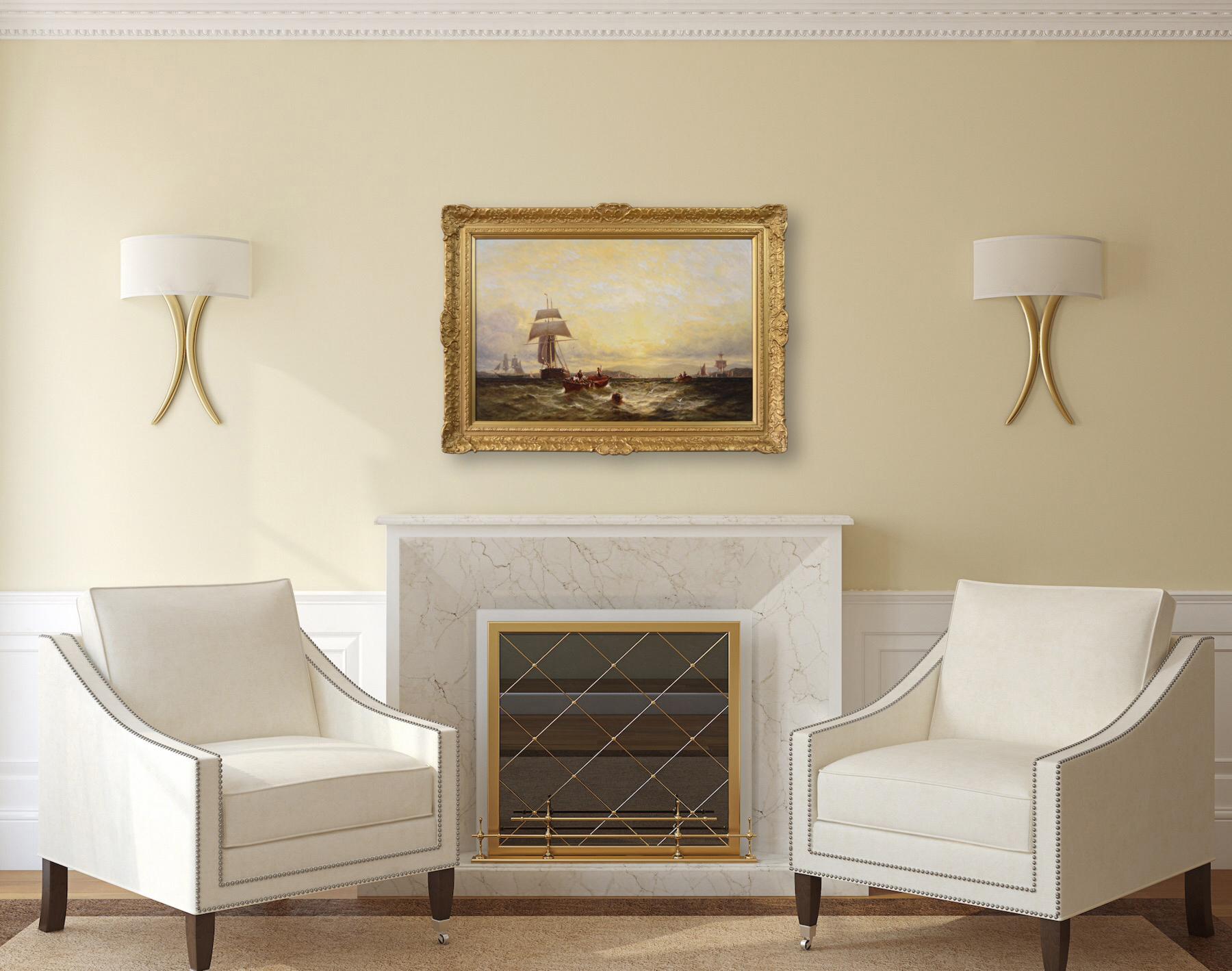 Quadro ad olio del XIX secolo raffigurante navi a Brading Haven, Isle of Wight in vendita 6
