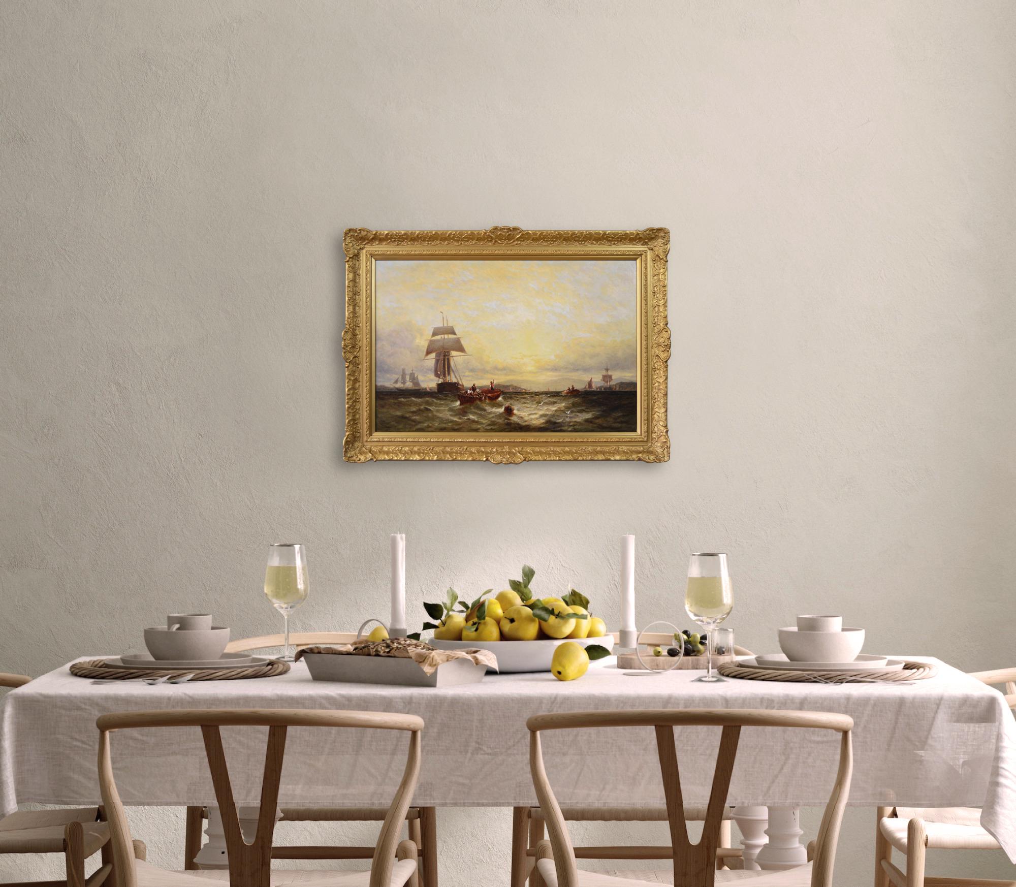 Quadro ad olio del XIX secolo raffigurante navi a Brading Haven, Isle of Wight in vendita 7