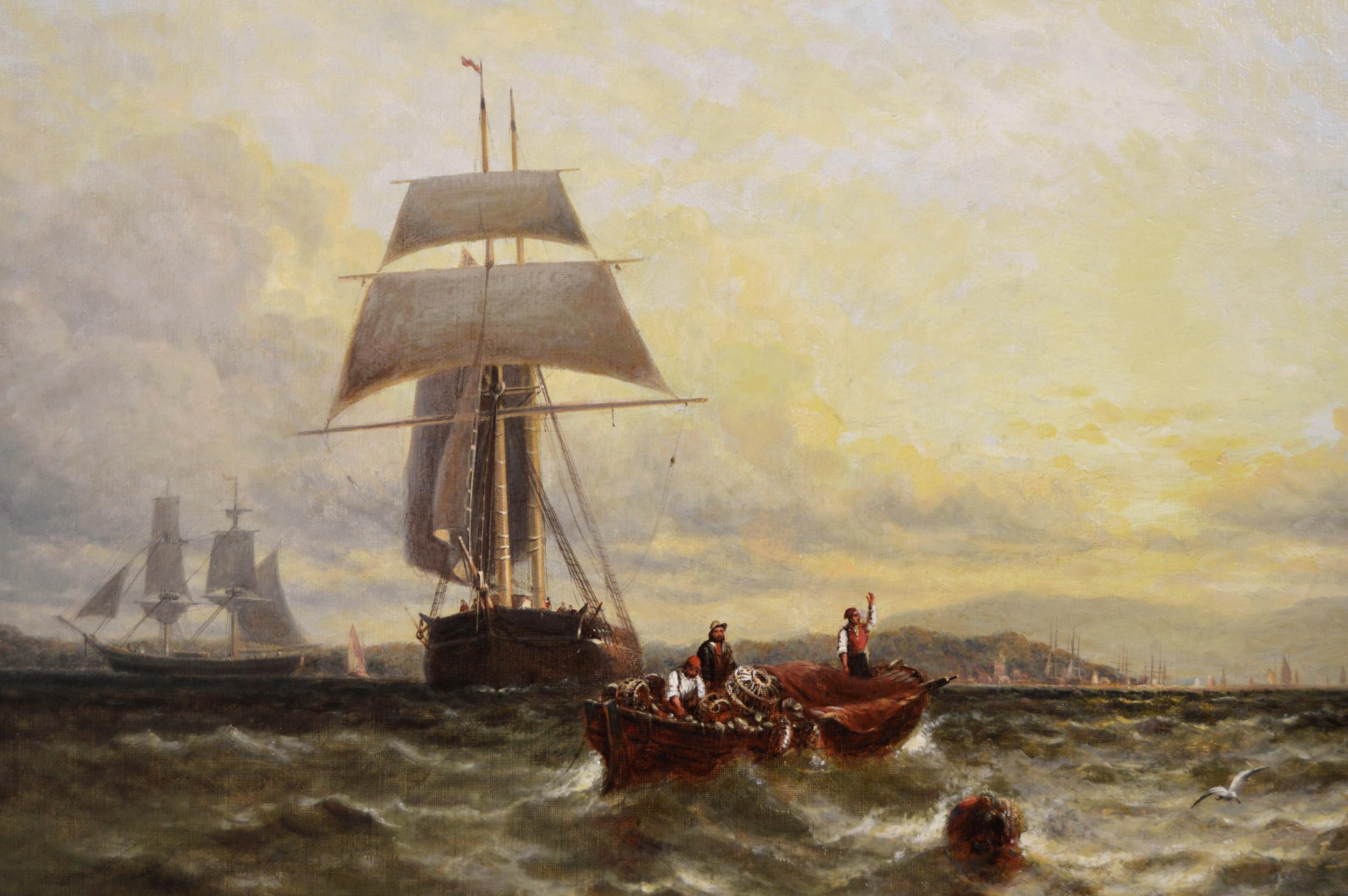 Quadro ad olio del XIX secolo raffigurante navi a Brading Haven, Isle of Wight - Landscape Painting Marrone di George Stainton