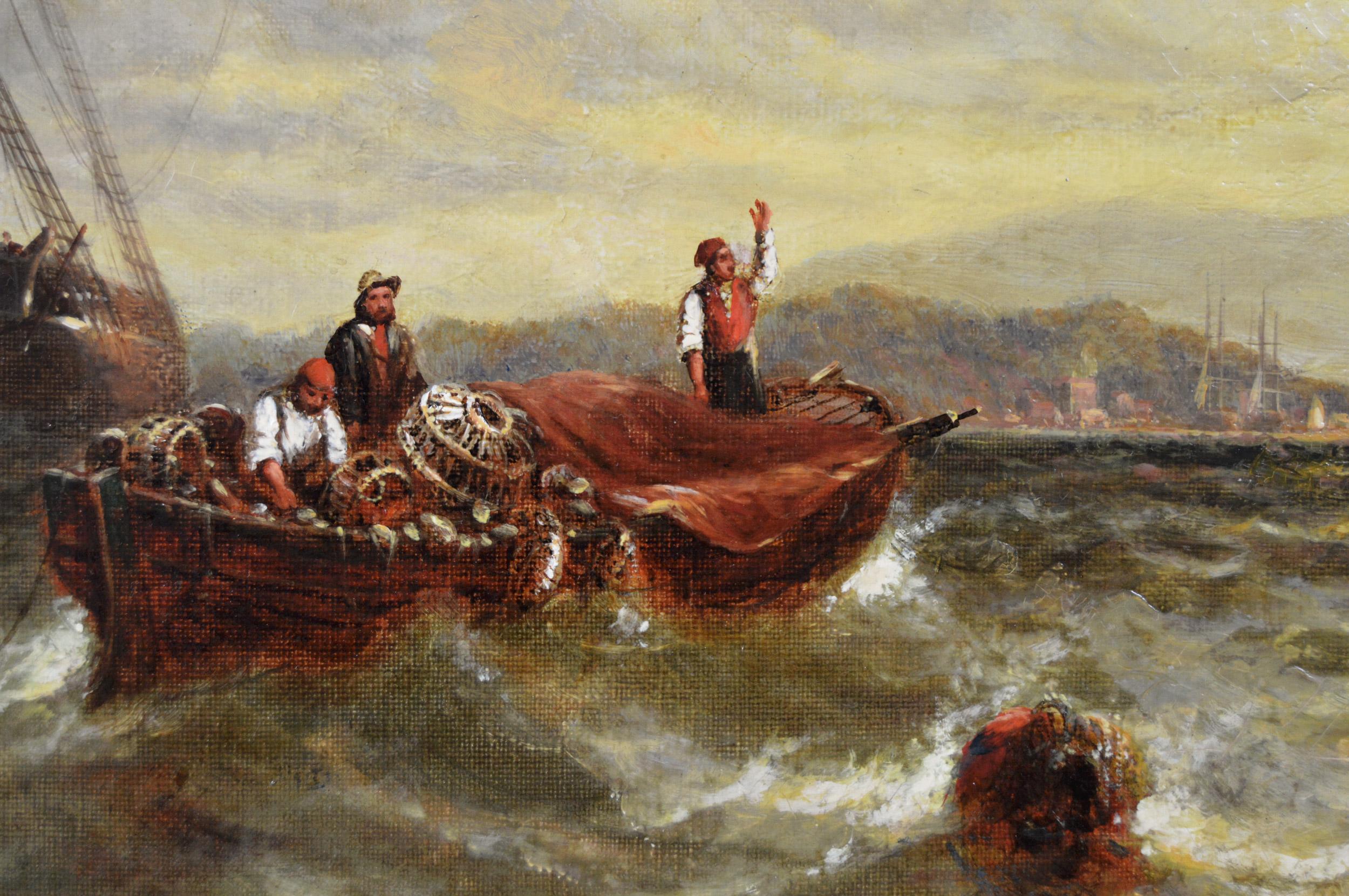 19th Century seascape oil painting of ships at Brading Haven, Isle of Wight - Victorian Painting by George Stainton
