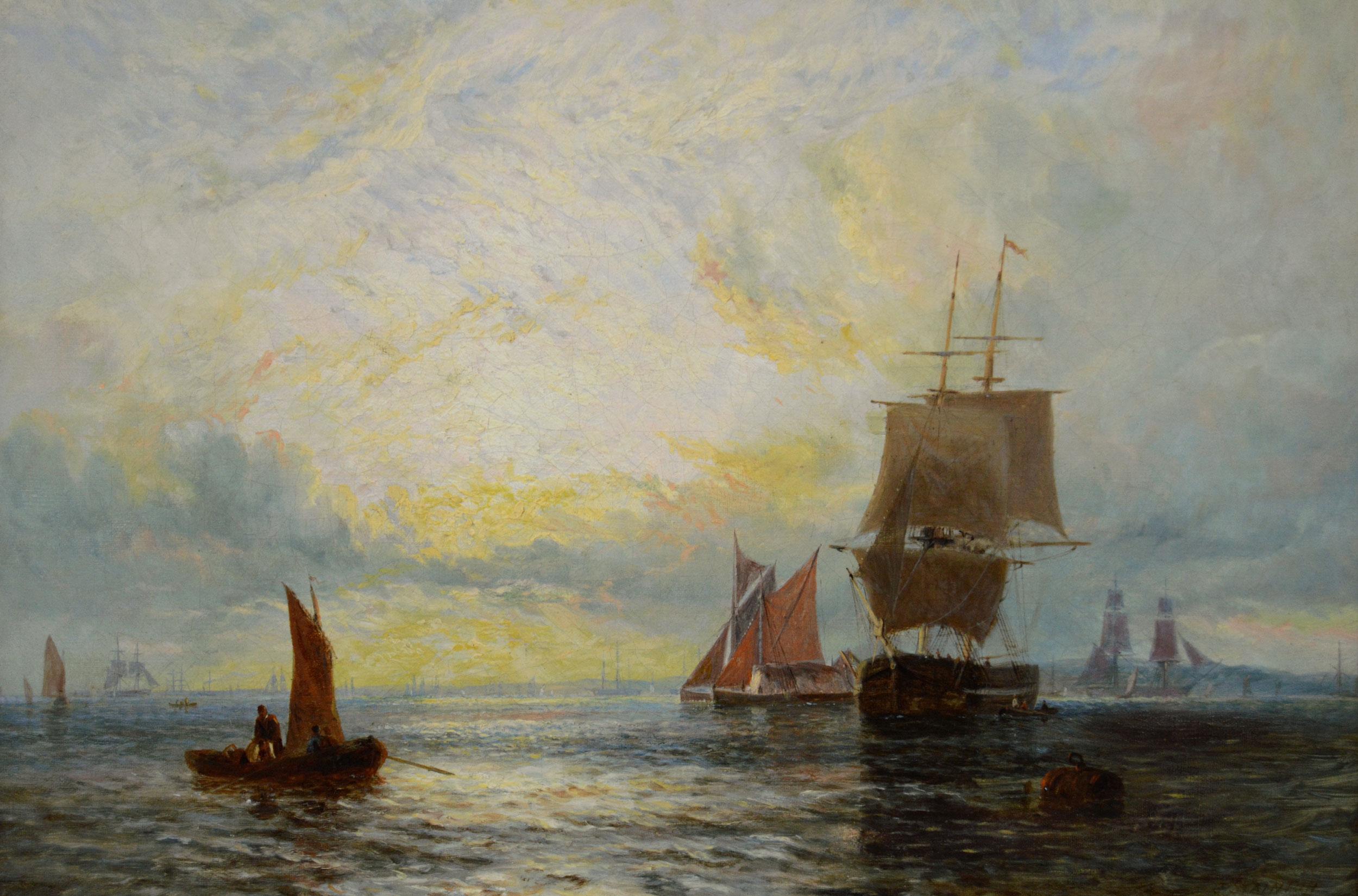 19th Century seascape oil painting of ships on the Thames - Painting by George Stainton