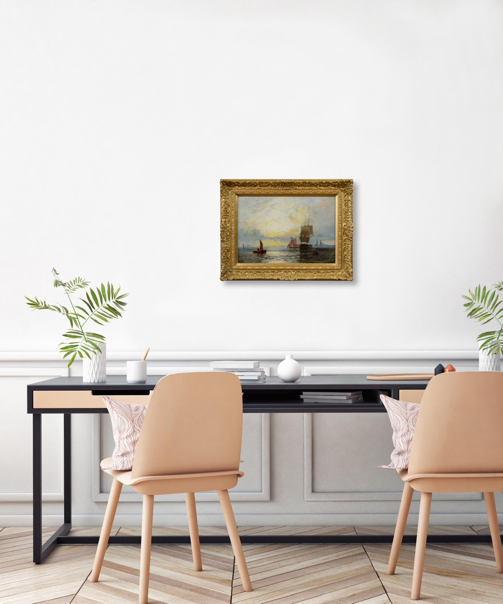 19th Century seascape oil painting of ships on the Thames 3