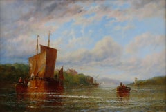 Óleo original sobre lienzo, George Stainton, "En el Humber, Yorkshire"