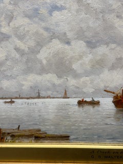 Scène de rivière anglaise du 19e siècle sur la Maas, Hollande