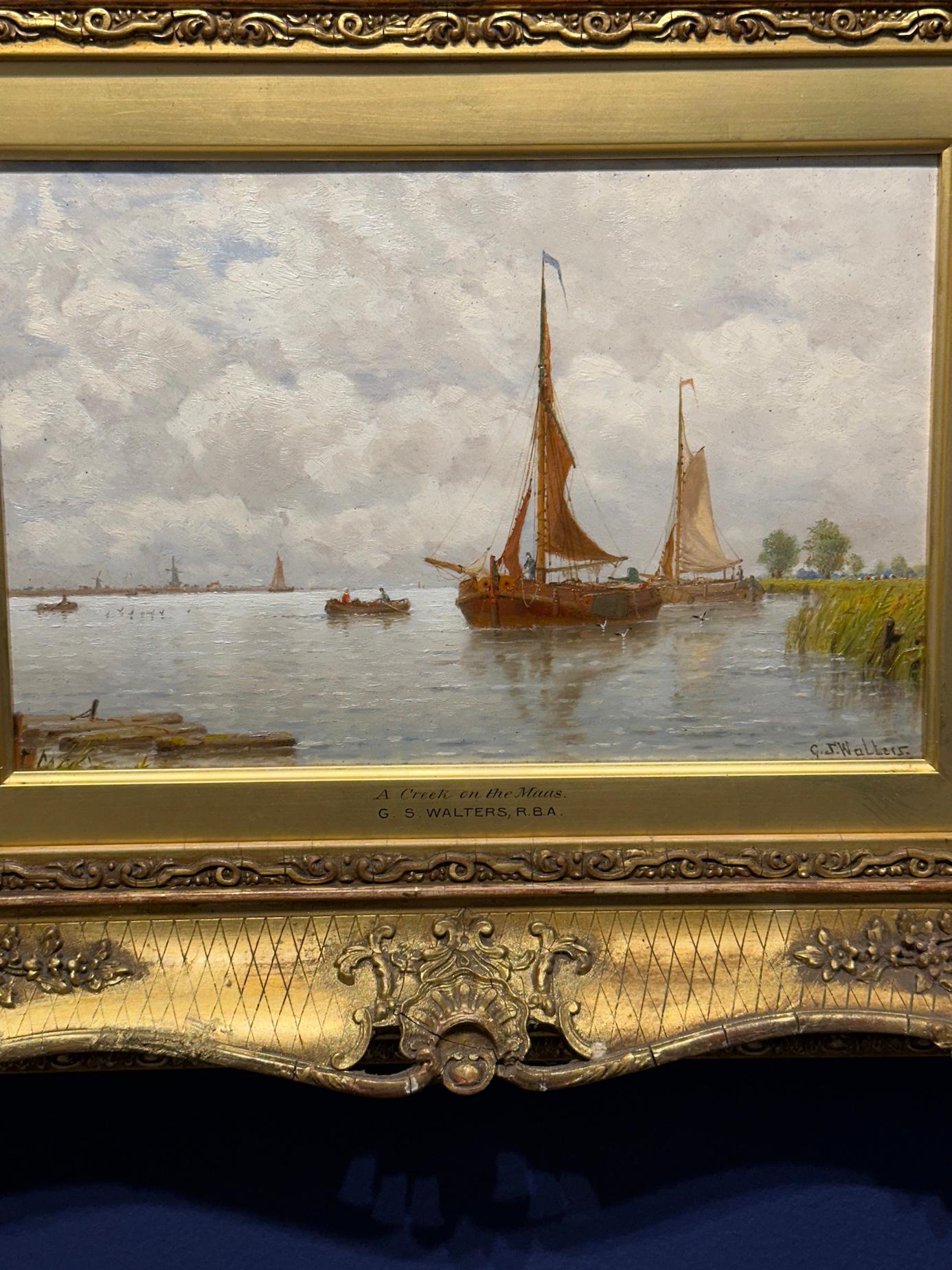 Englische Flussssssszene auf der Maas aus dem 19. Jahrhundert, Holland im Angebot 2