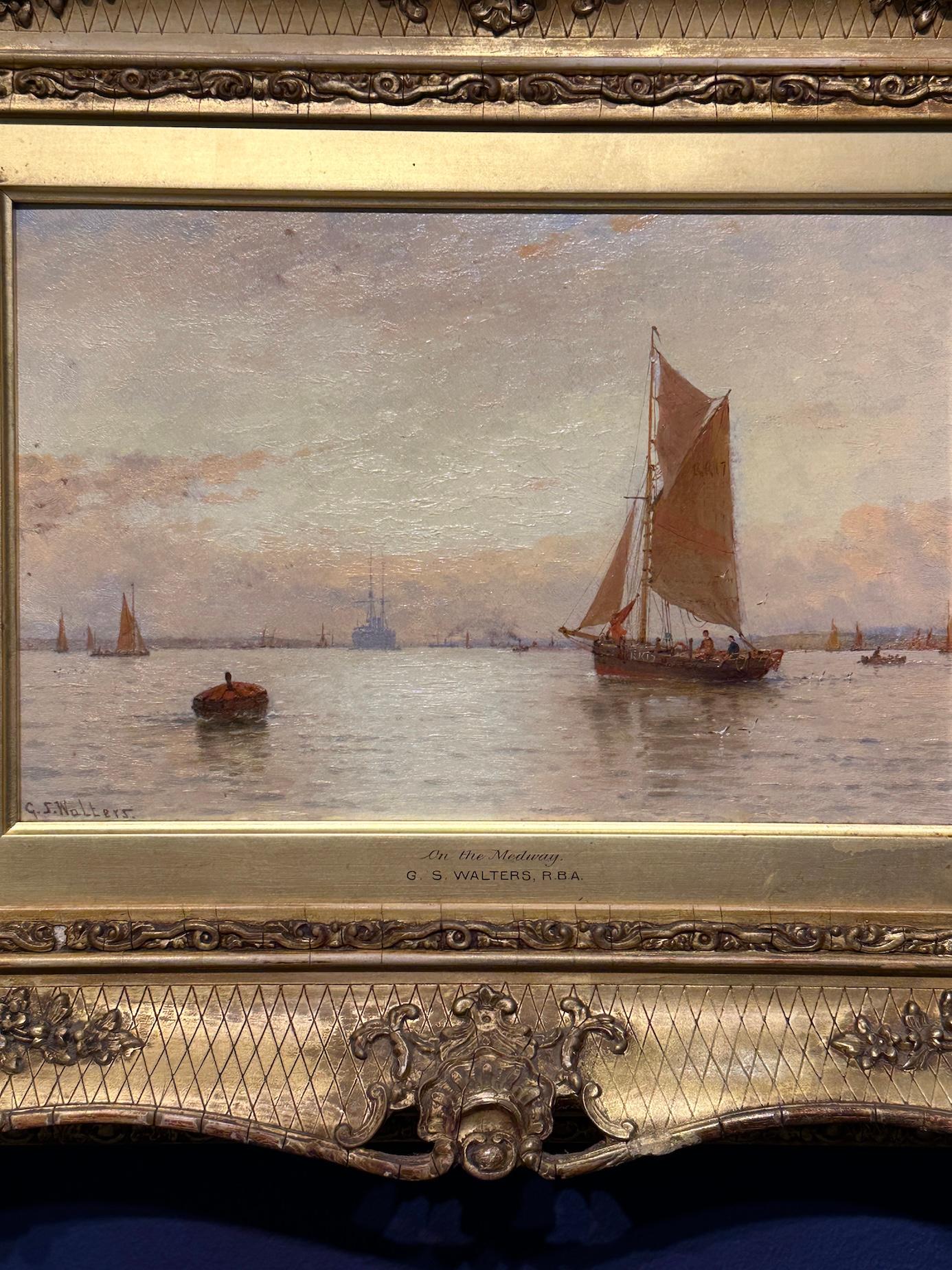19th century English River Scene on the Medway - Painting de George Stanfield Walters
