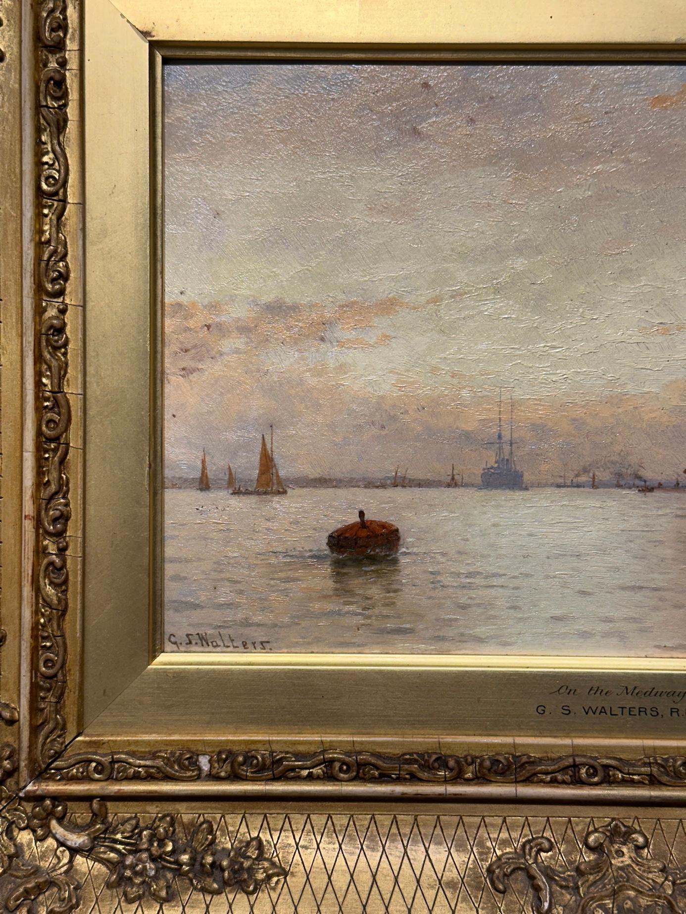 19th century English River Scene on the Medway - Landscape Painting Beige de George Stanfield Walters