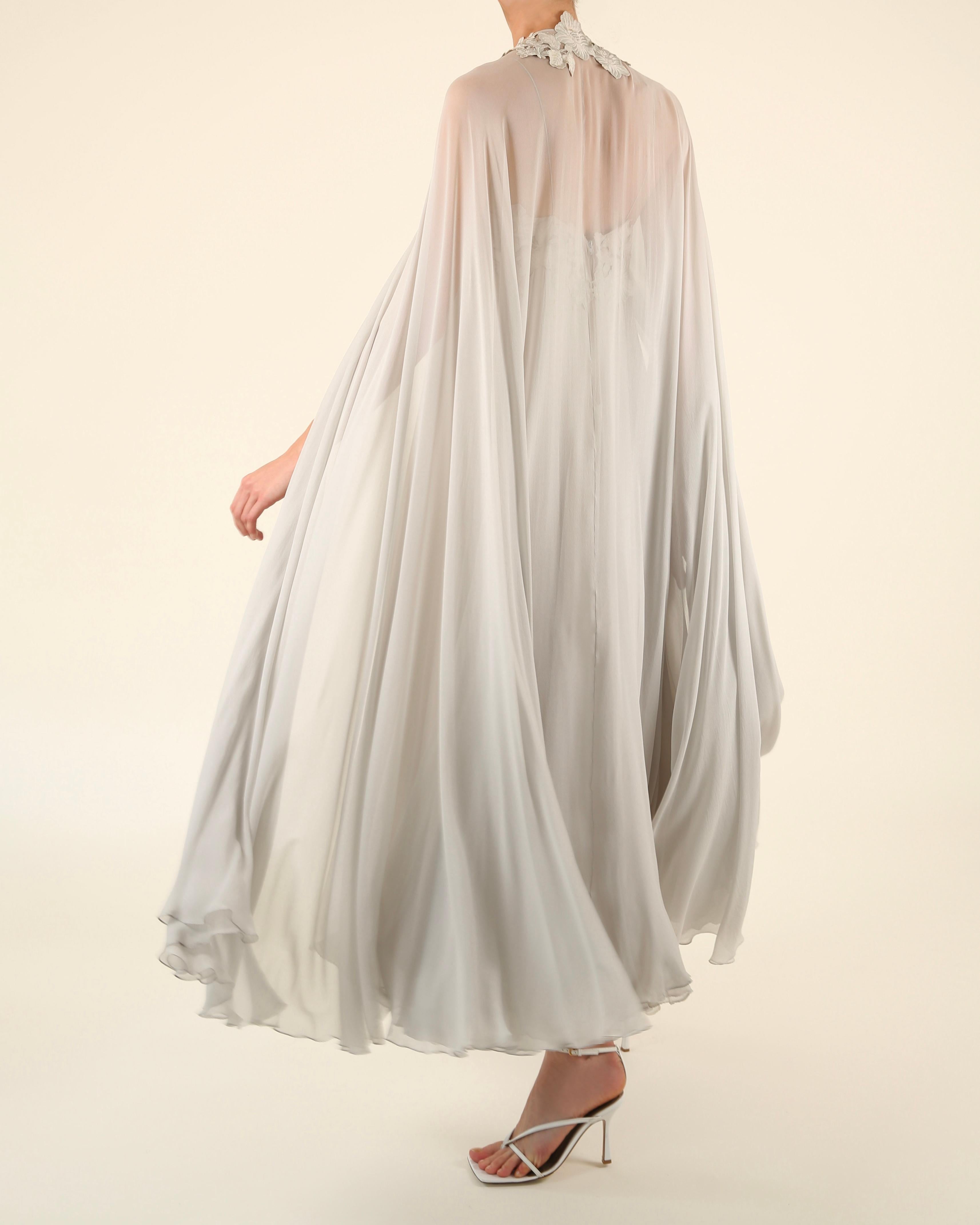 George Stavropoulous 70's sheer cape & silk chiffon layered floral gown dress For Sale 12