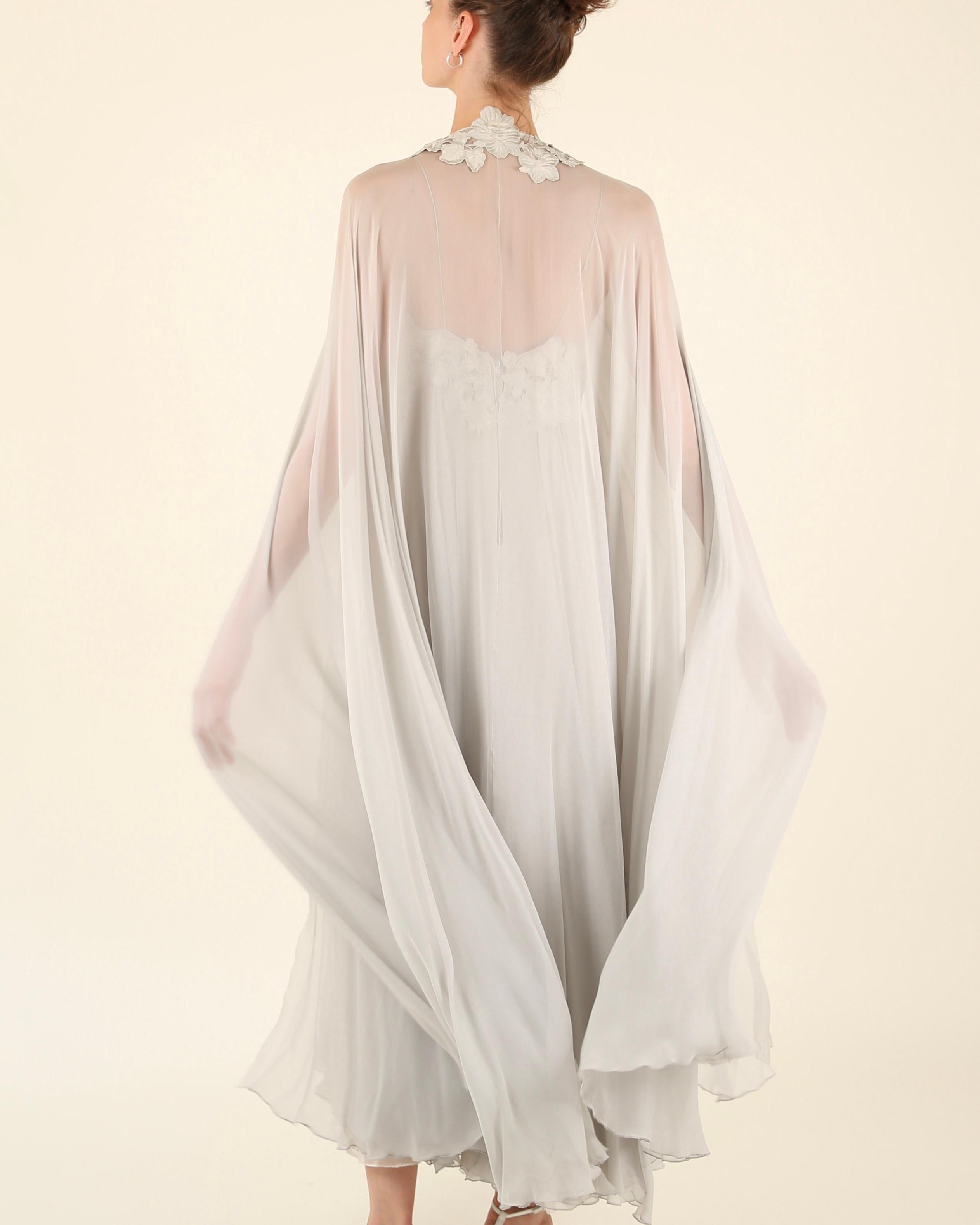 George Stavropoulous 70's sheer cape & silk chiffon layered floral gown dress For Sale 14