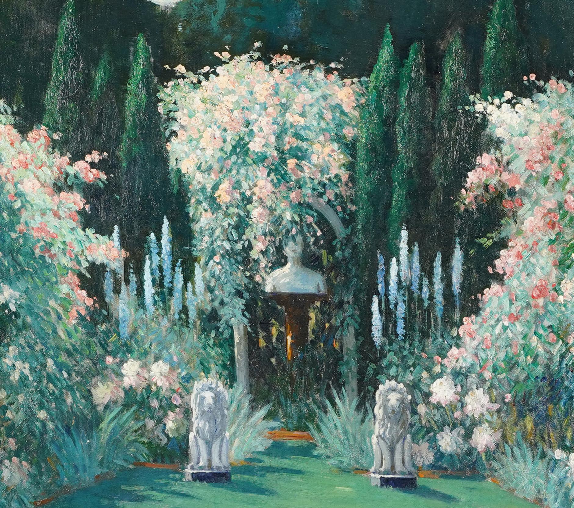 Impresionista americano antiguo  cuadro al óleo firmado paisaje floral.  Óleo sobre lienzo.  Firmado.  Enmarcado.  Tamaño de la imagen, 30L x 25H.