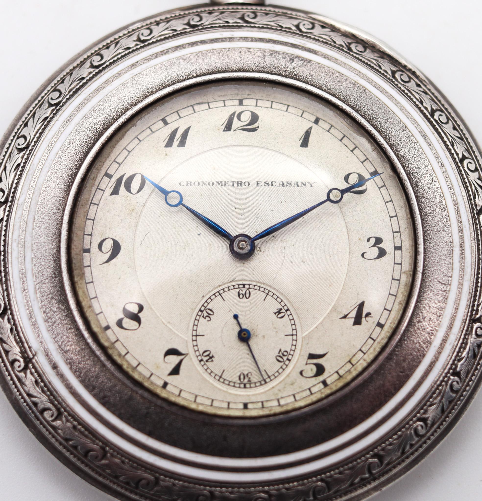 George Stockwell 1911 London Edwardian Enameled Guilloche Sterling Pocket Watch  For Sale 5