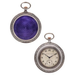 George Stockwell 1911 London Edwardian Enameled Guilloche Sterling Pocket Watch 