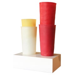 "Untitled #2 (Tupperware)" Red, Yellow, & White Realistic Beeswax Cup Sculpture