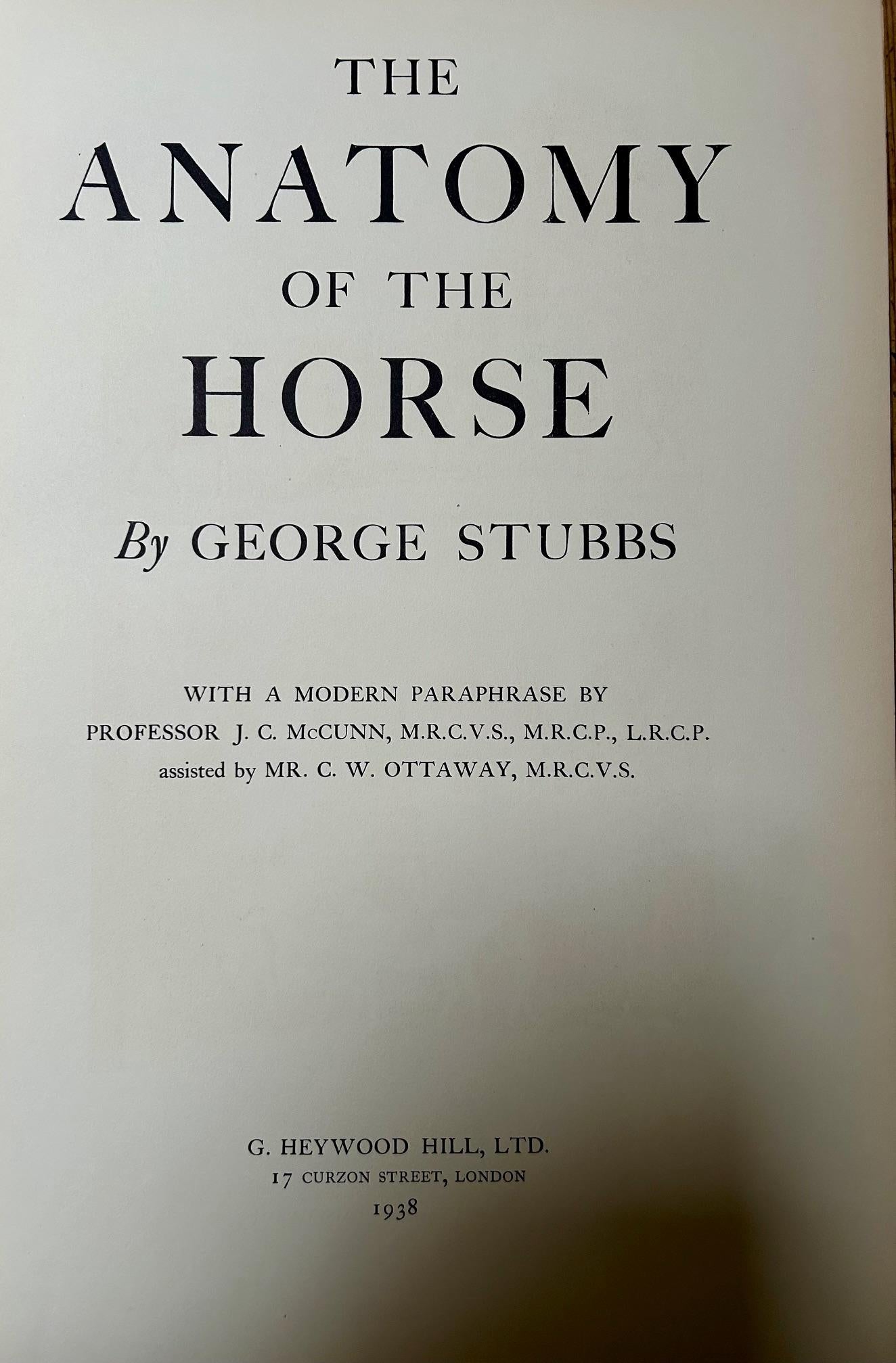 British George Stubbs - Anatomy of the Horse 1938 For Sale