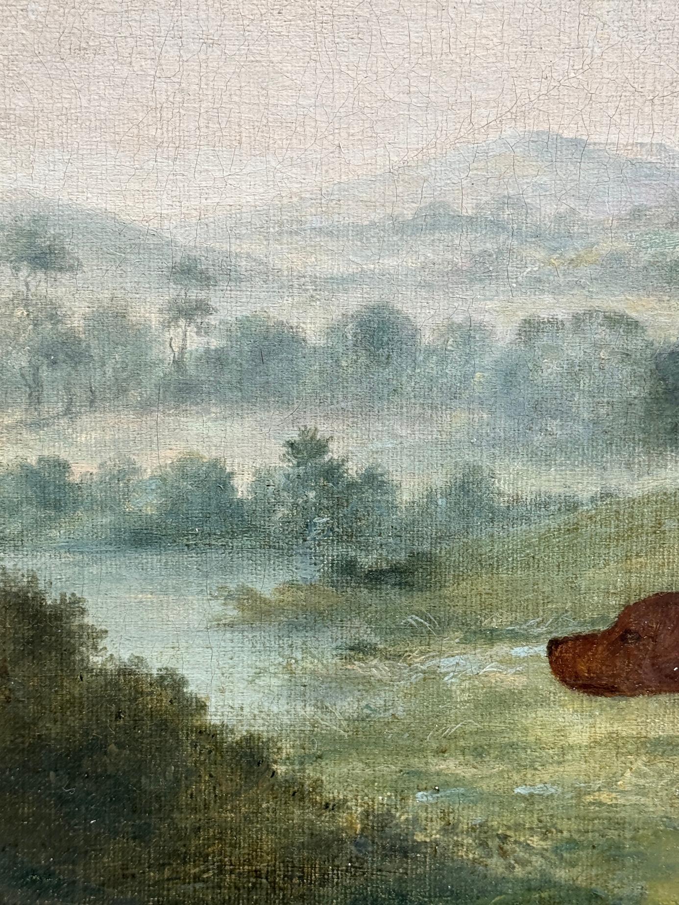 19th century English portrait of a Gun dog, hound in an English garden landscape For Sale 3