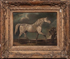 Antique Portrait Of "Lop By Crop" A White Arabian Horse, 18th Century 
