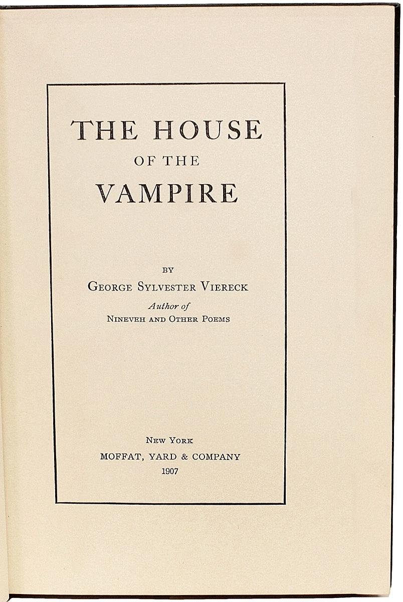 Américain George Sylvester Viereck, The House of the Vampire, 1907, première édition en vente