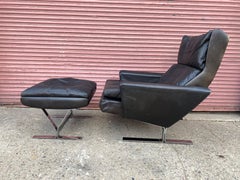 George Thams for A. S. Vejen Leather and Chrome Danish Lounge Chair and Ottoman