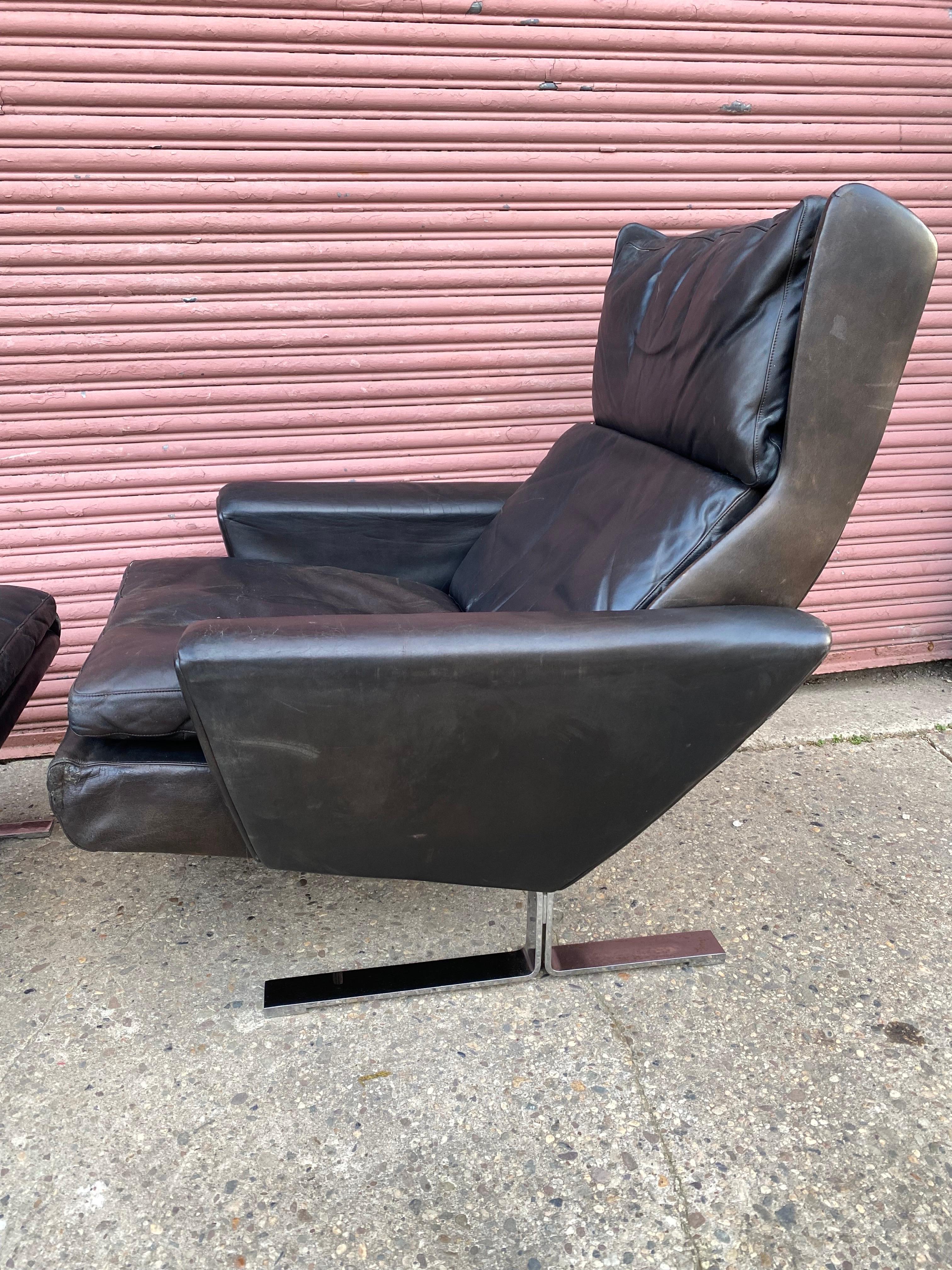 Scandinavian Modern George Thams for A. S. Vejen Leather and Chrome Danish Lounge Chair and Ottoman For Sale