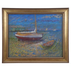 Vintage George Thomas Nantucket Impressionist Seascape Pastel Sailboat Painting
