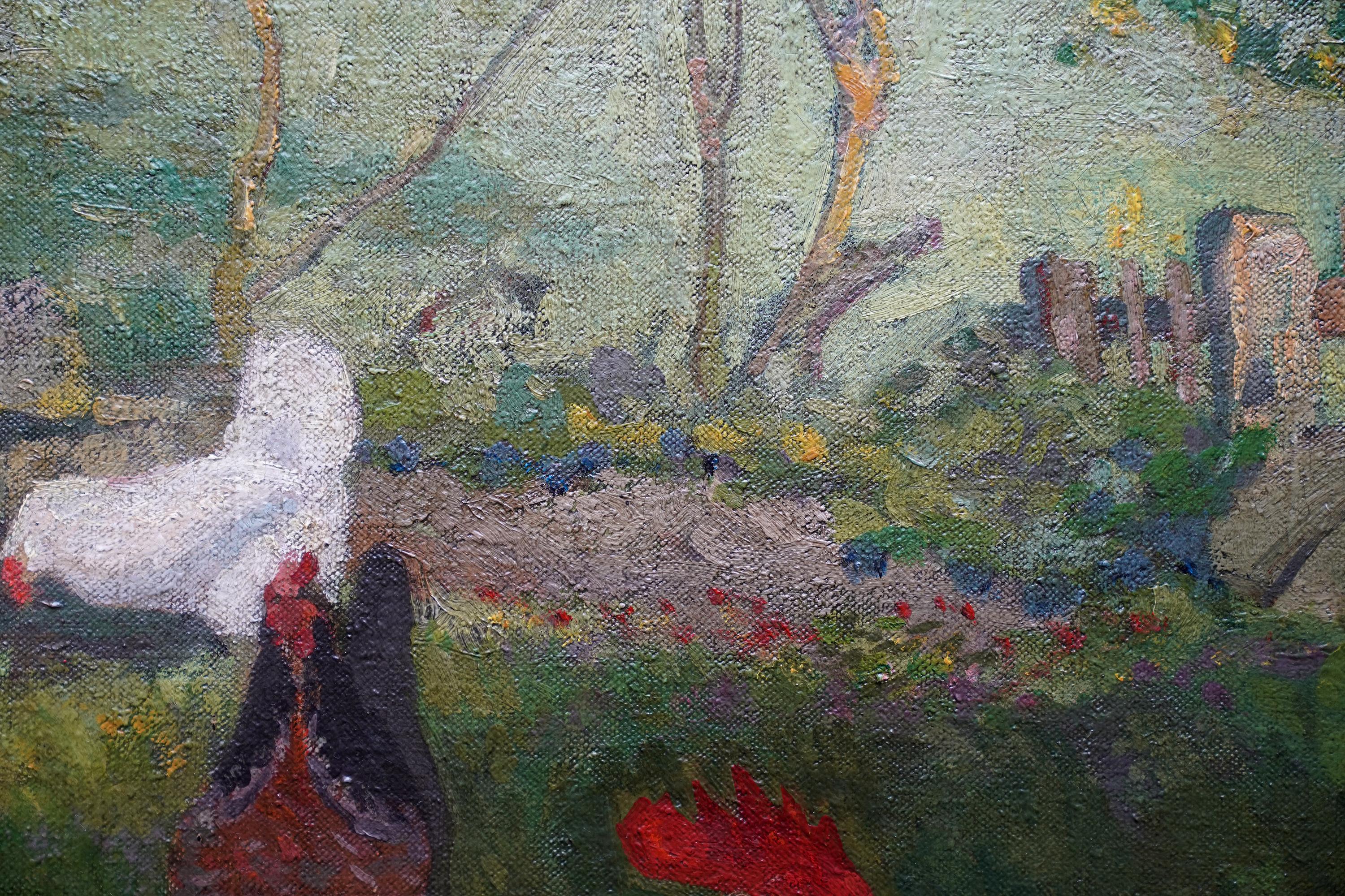 Polli e galletti vittoriani in un paesaggio - pittura ad olio di arte animale britannica 2