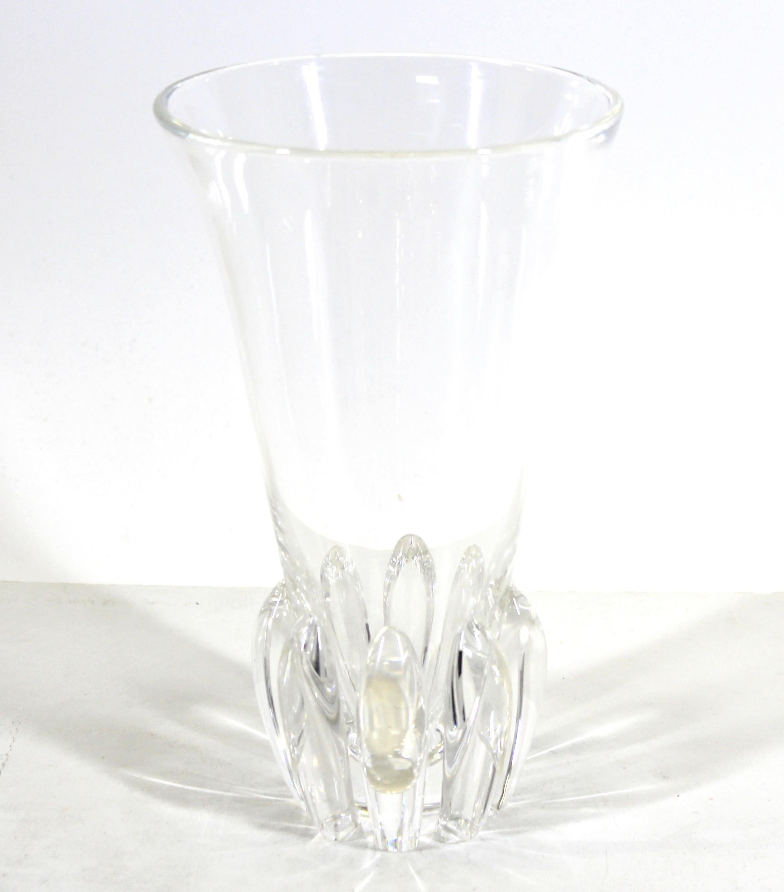 George Thompson for Steuben Mid-Century Modern lotus crystal vase, marked on the bottom.